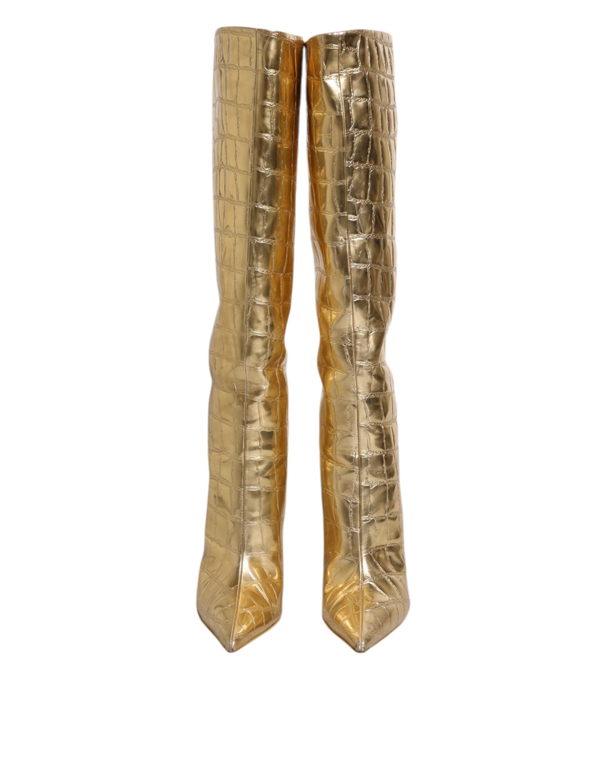 حذاء دولتشي آند غابانا الذهبي المصنوع من الجلد بكعب عالٍ