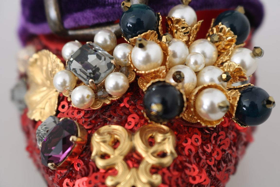 حذاء دولتشي آند غابانا أحمر مرصع بالكريستال والترتر بكعب عالٍ