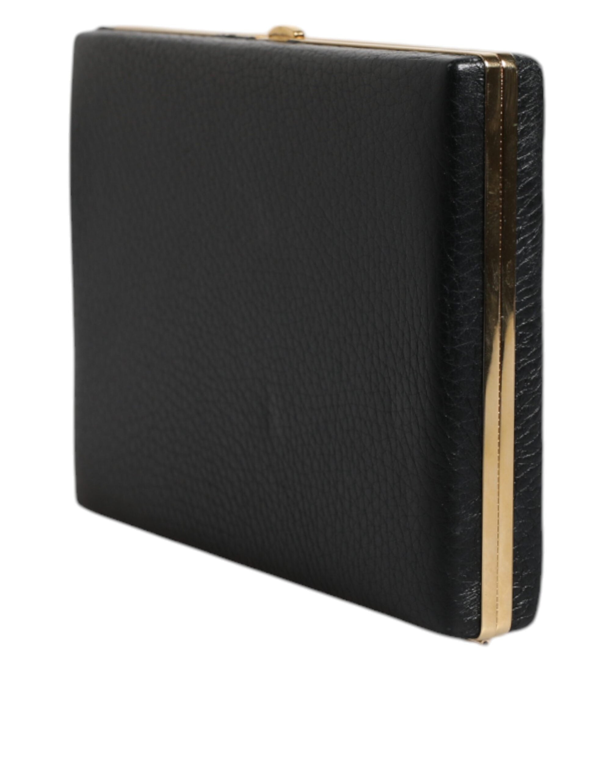 Dolce & Gabbana Black Leather Gold Frame Clutch Evening Party Purse Bag - Luxe Marca