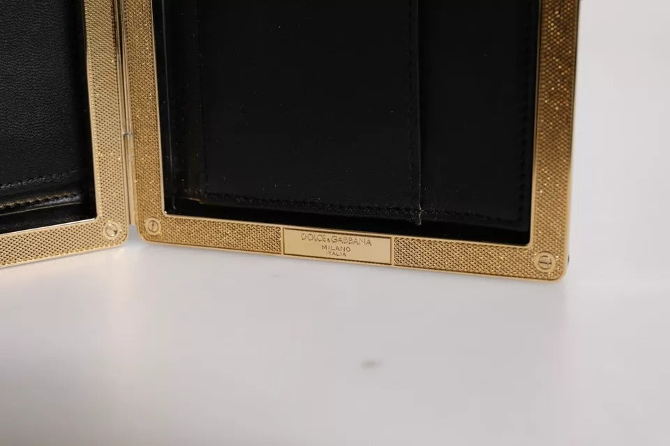 Dolce & Gabbana Black Leather Gold Frame Clutch Evening Party Purse Bag - Luxe Marca