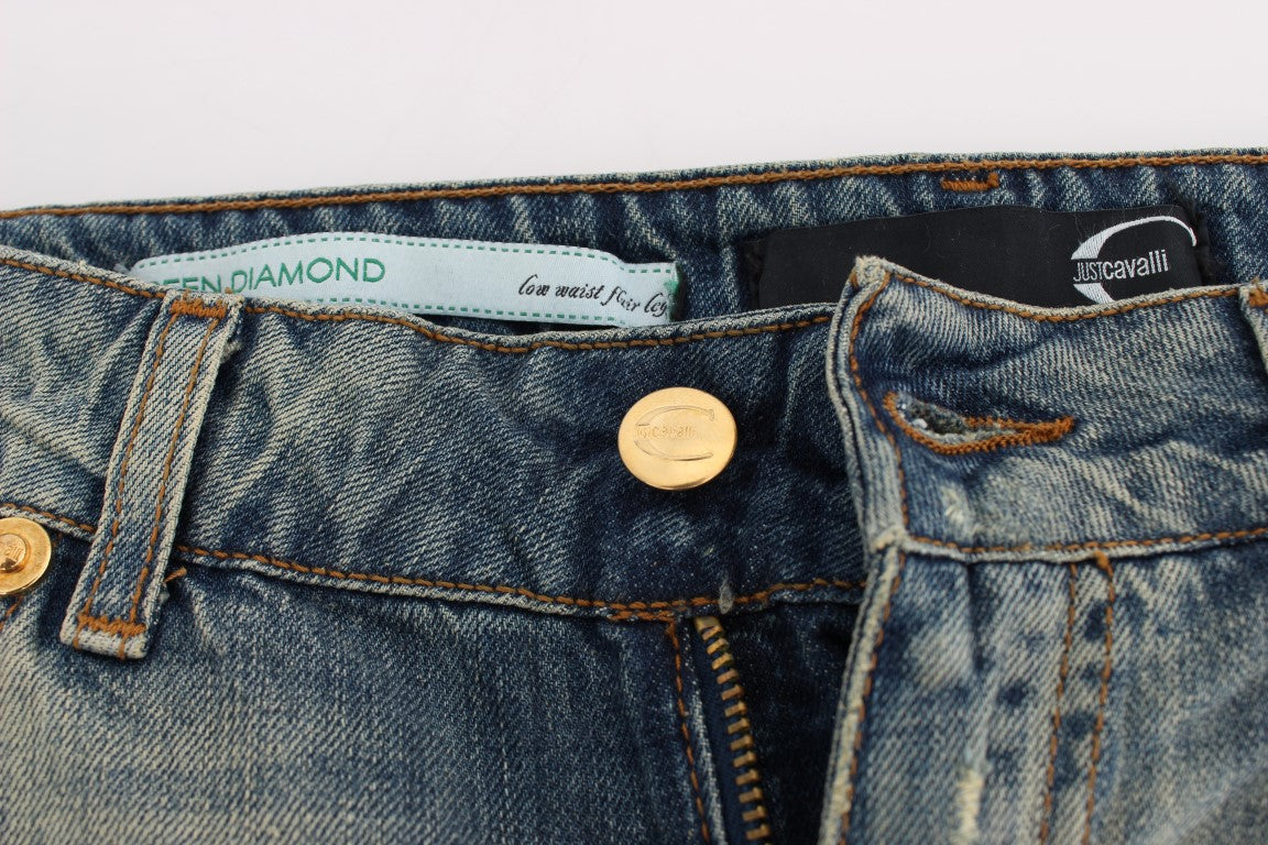 بنطال جينز كافالي أزرق من القطن بخصر منخفض