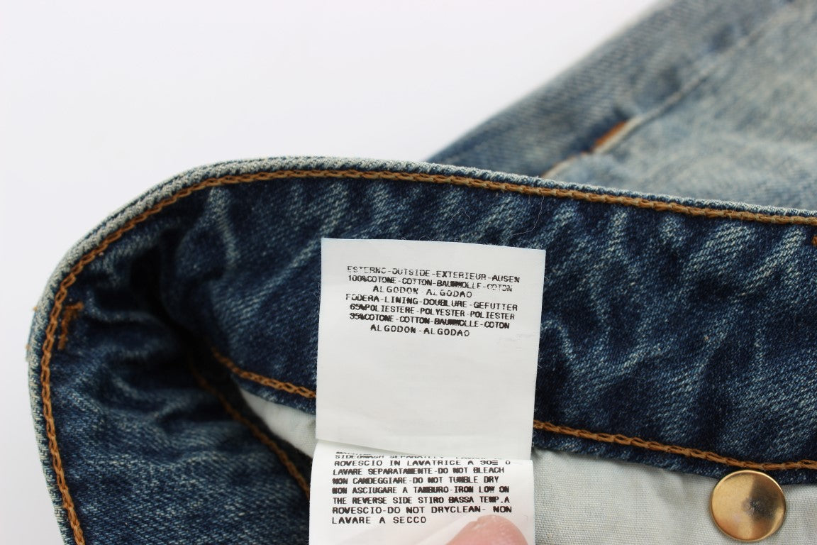 بنطال جينز كافالي أزرق من القطن بخصر منخفض