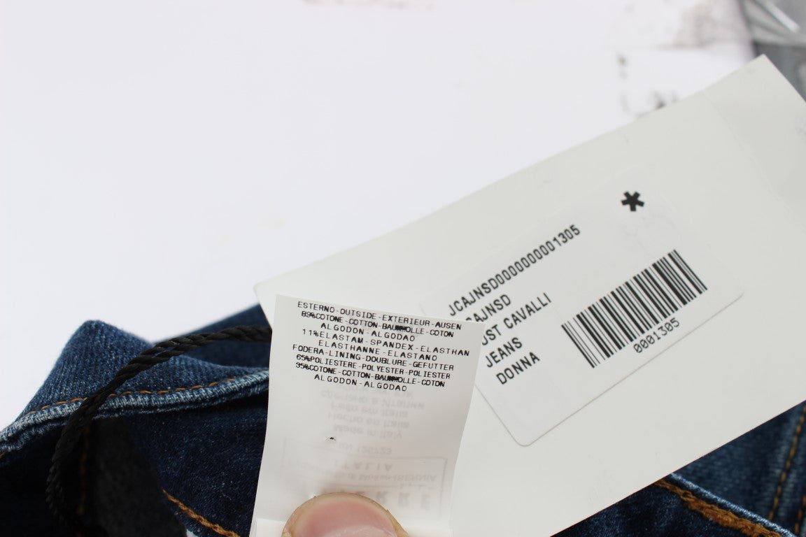 بنطلون جينز كافالي أزرق من القطن المرن بخصر منخفض