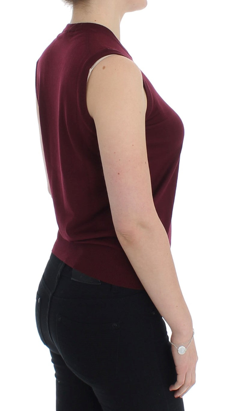 بلوفر دولتشي آند غابانا أحمر بدون أكمام بياقة دائرية