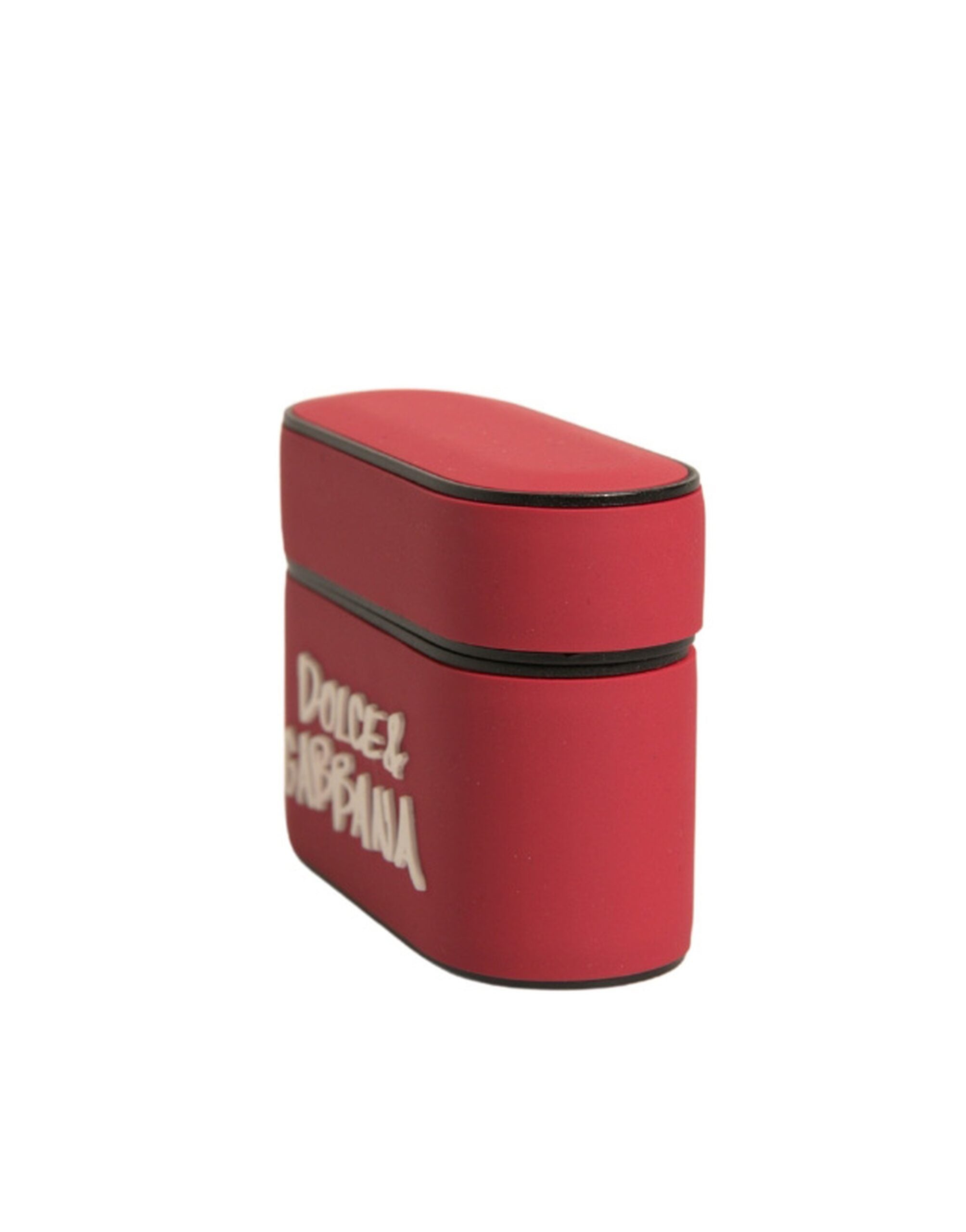 حافظة سماعات Airpods من دولتشي آند غابانا، حمراء اللون، بشعار منقوش من مادة PVC