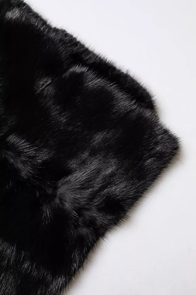 Dolce & Gabbana Black Fur Shawl Neck Wrap Cover Collar Scarf - Luxe Marca