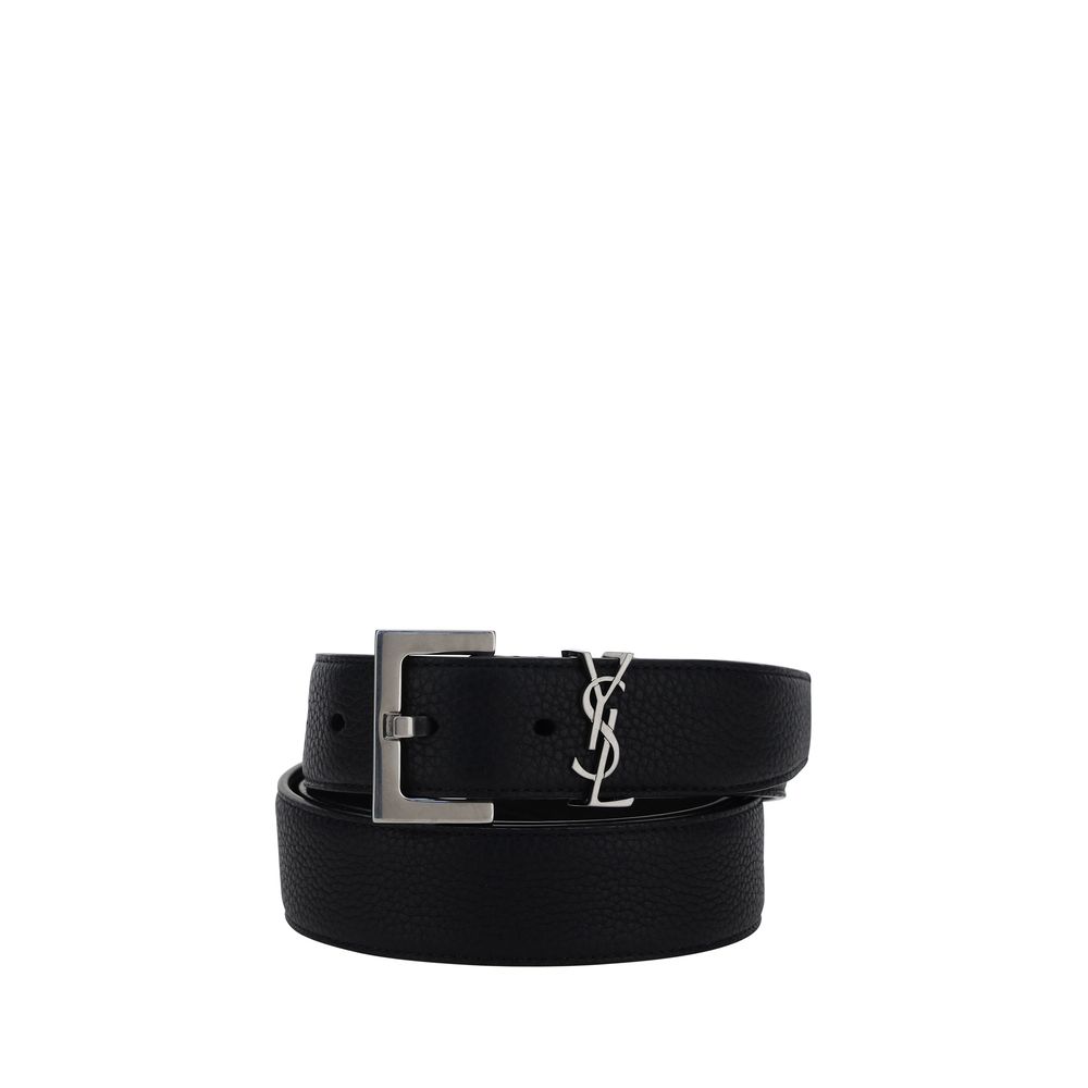 Saint Laurent Black Calf Leather Bos Taurus Regular Belt - Luxe Marca