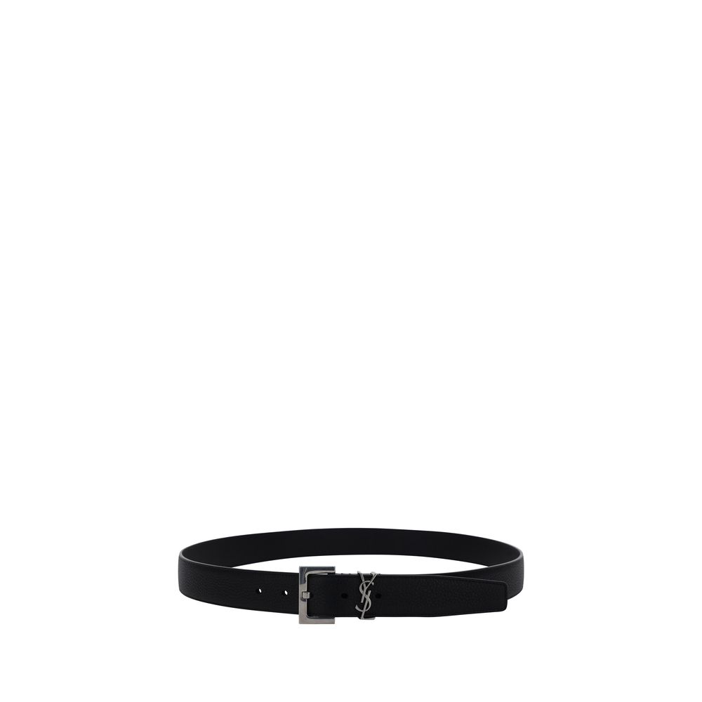 Saint Laurent Black Calf Leather Bos Taurus Regular Belt - Luxe Marca