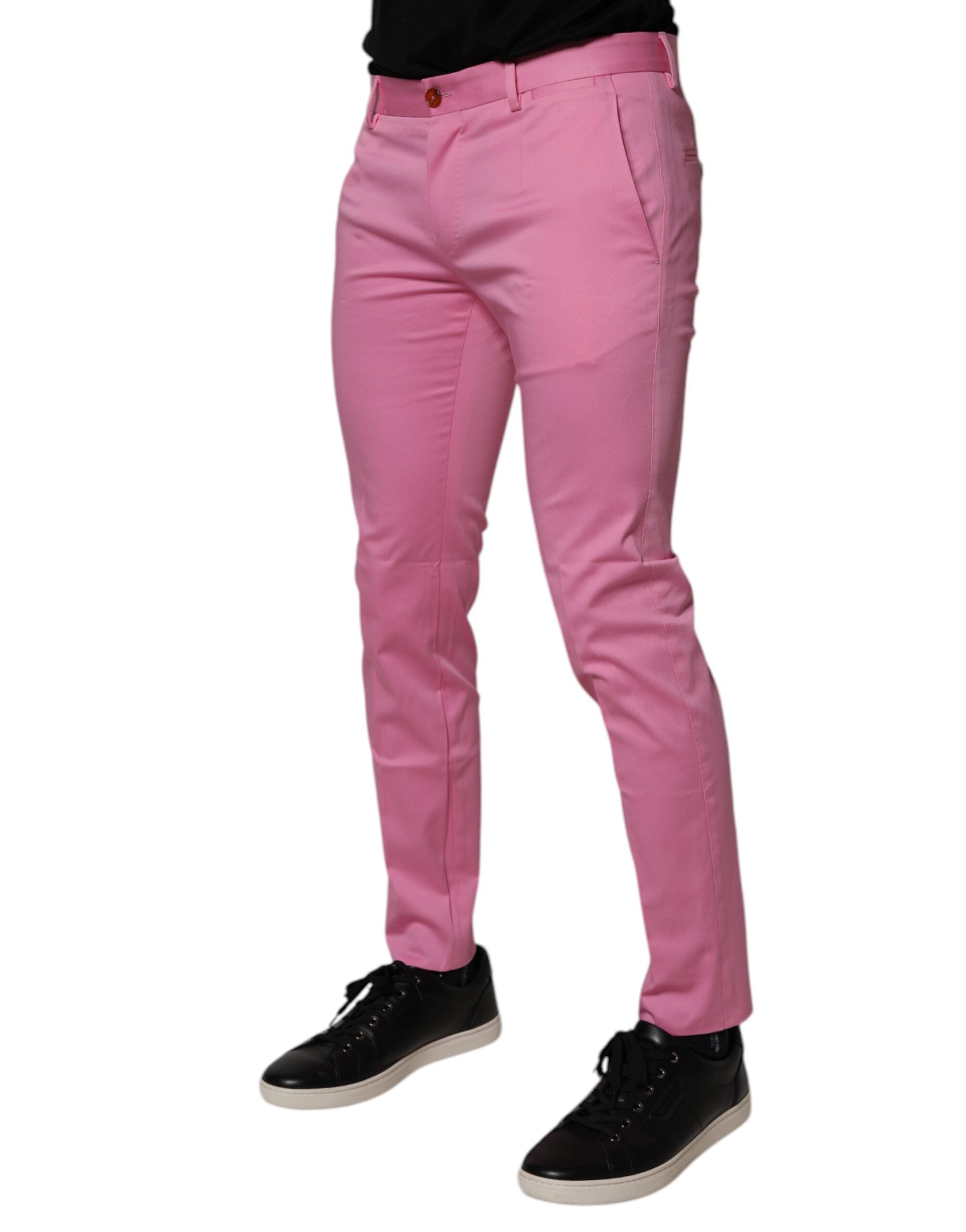 بنطلون دولتشي آند غابانا الرسمي للرجال من القطن باللون الوردي بقصّة Slim Fit