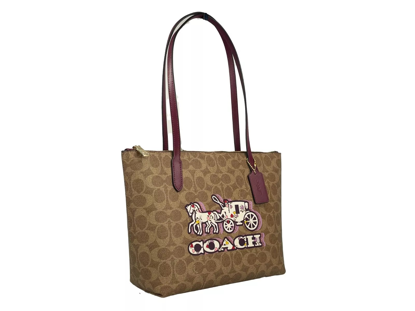 Signature Canvas Fiona Zip Tote Bag Brown