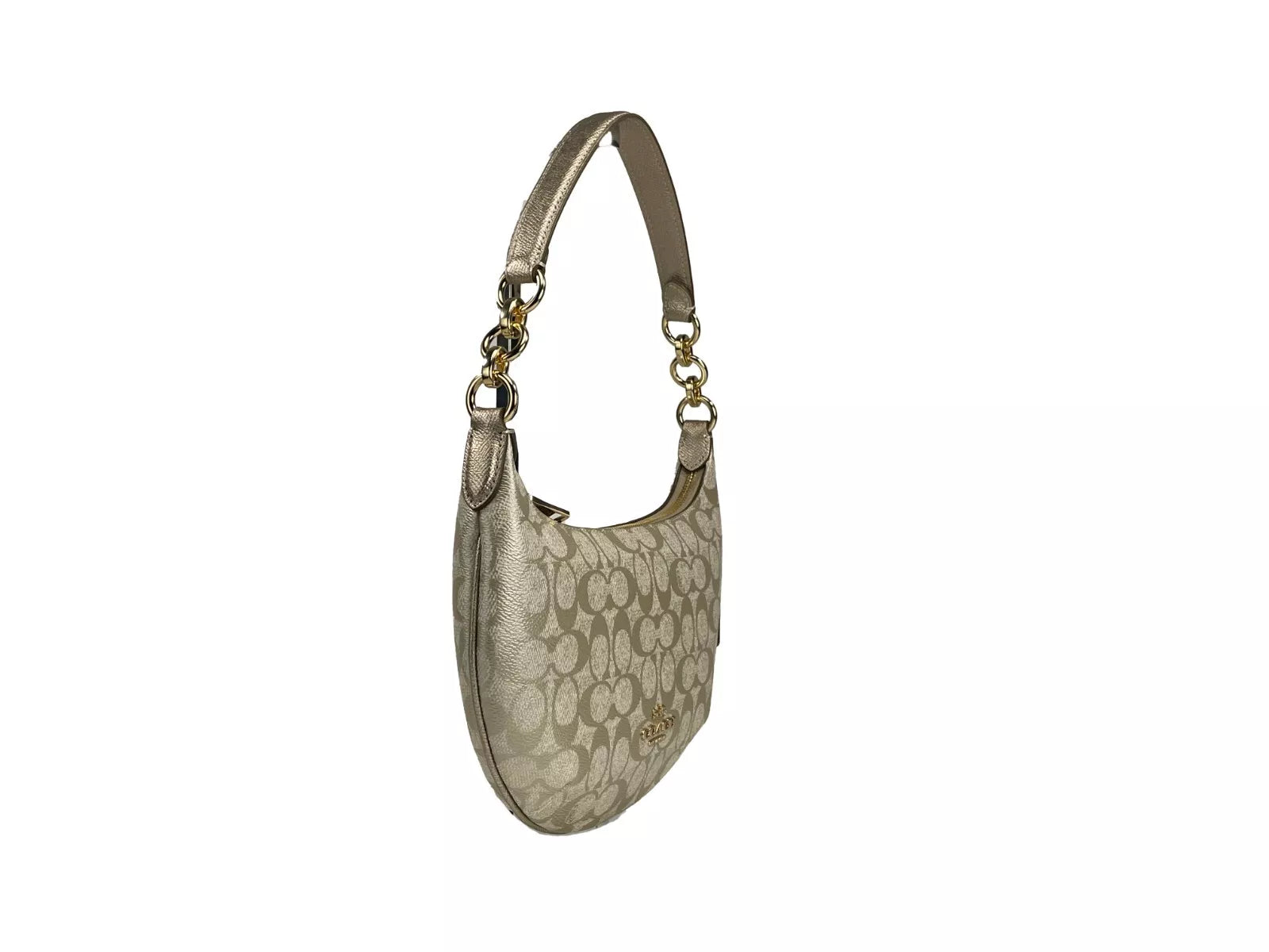 Payton Signature PVC Leather Shoulder Bag Champagne Gold
