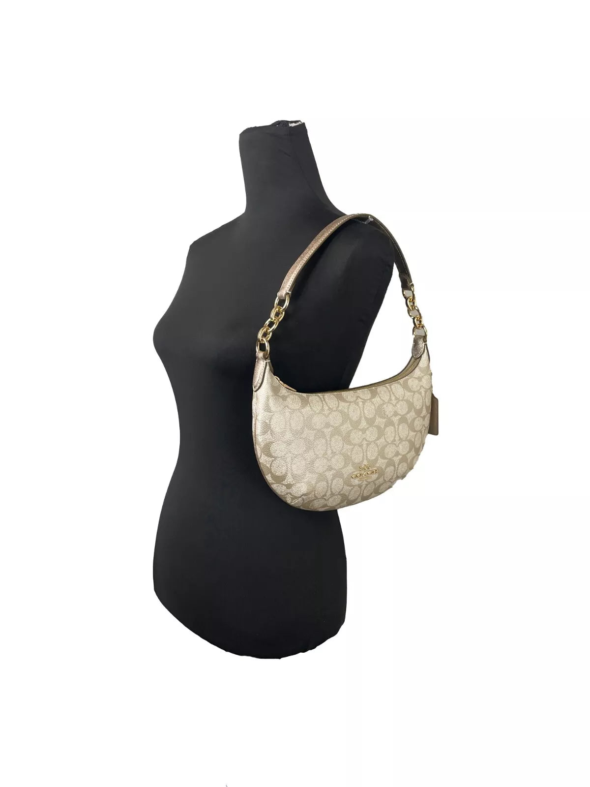 Payton Signature PVC Leather Shoulder Bag Champagne Gold