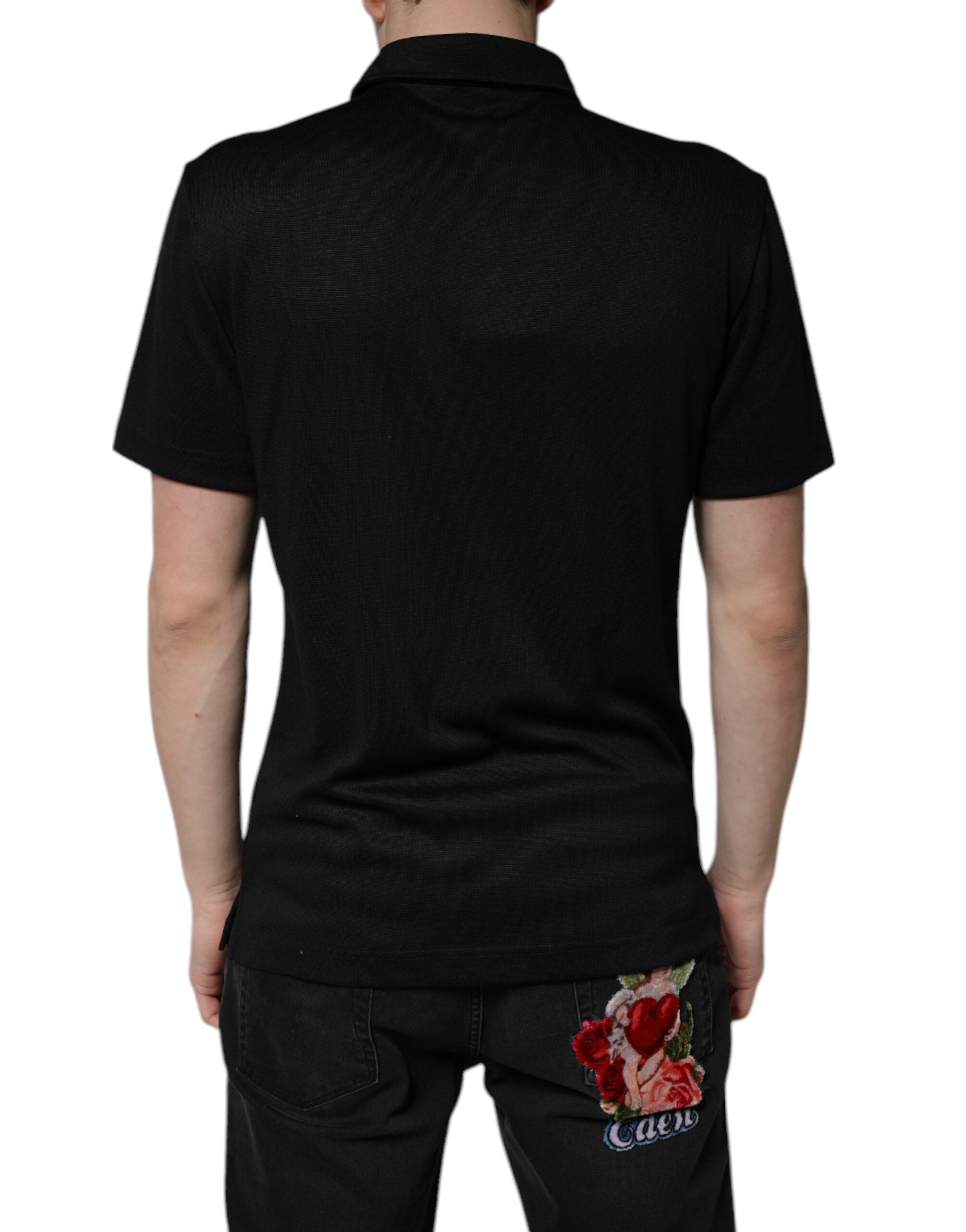 Black Polyester DG Logo Collared Polo T-shirt