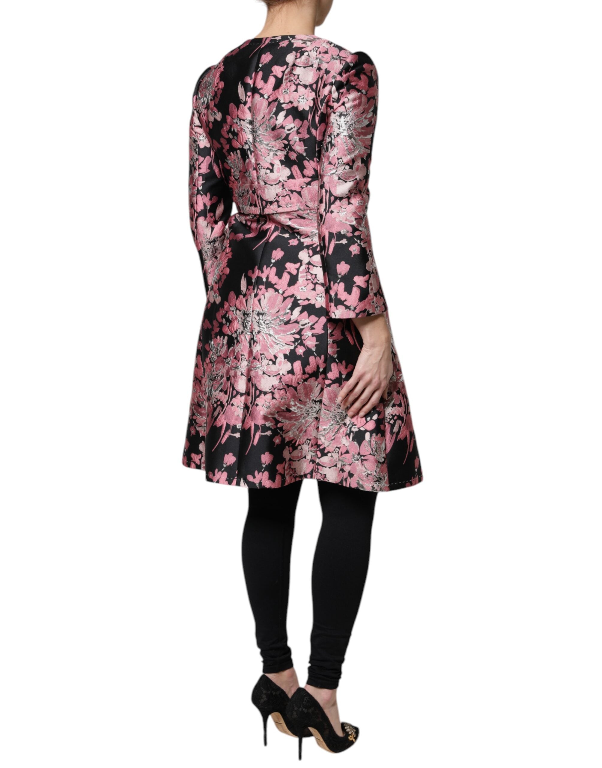 Dolce & Gabbana Pink Black Floral Brocade Trenchcoat Jacket