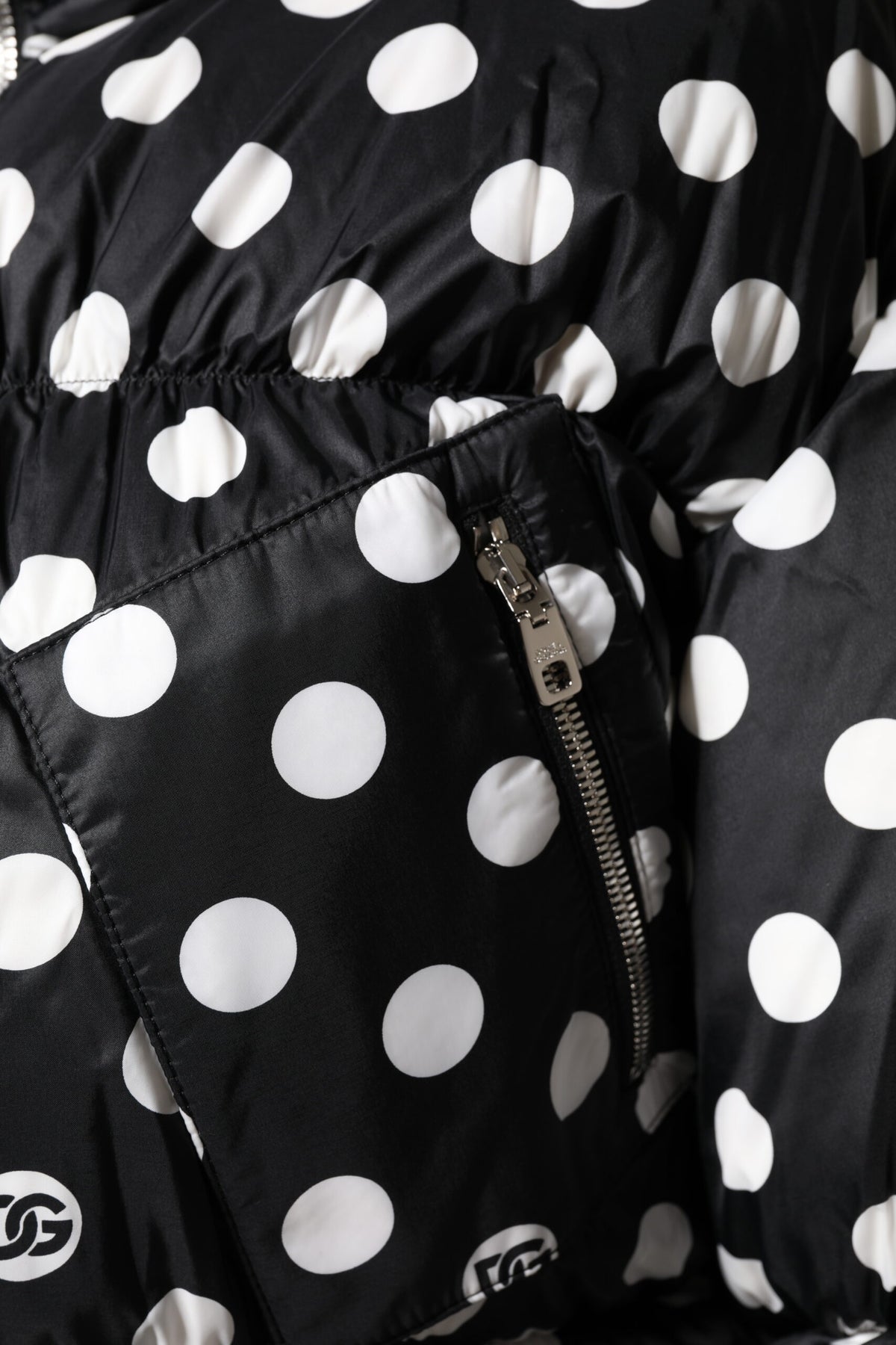 Dolce & Gabbana Black White Polka Dot Full Zip Puffer Jacket