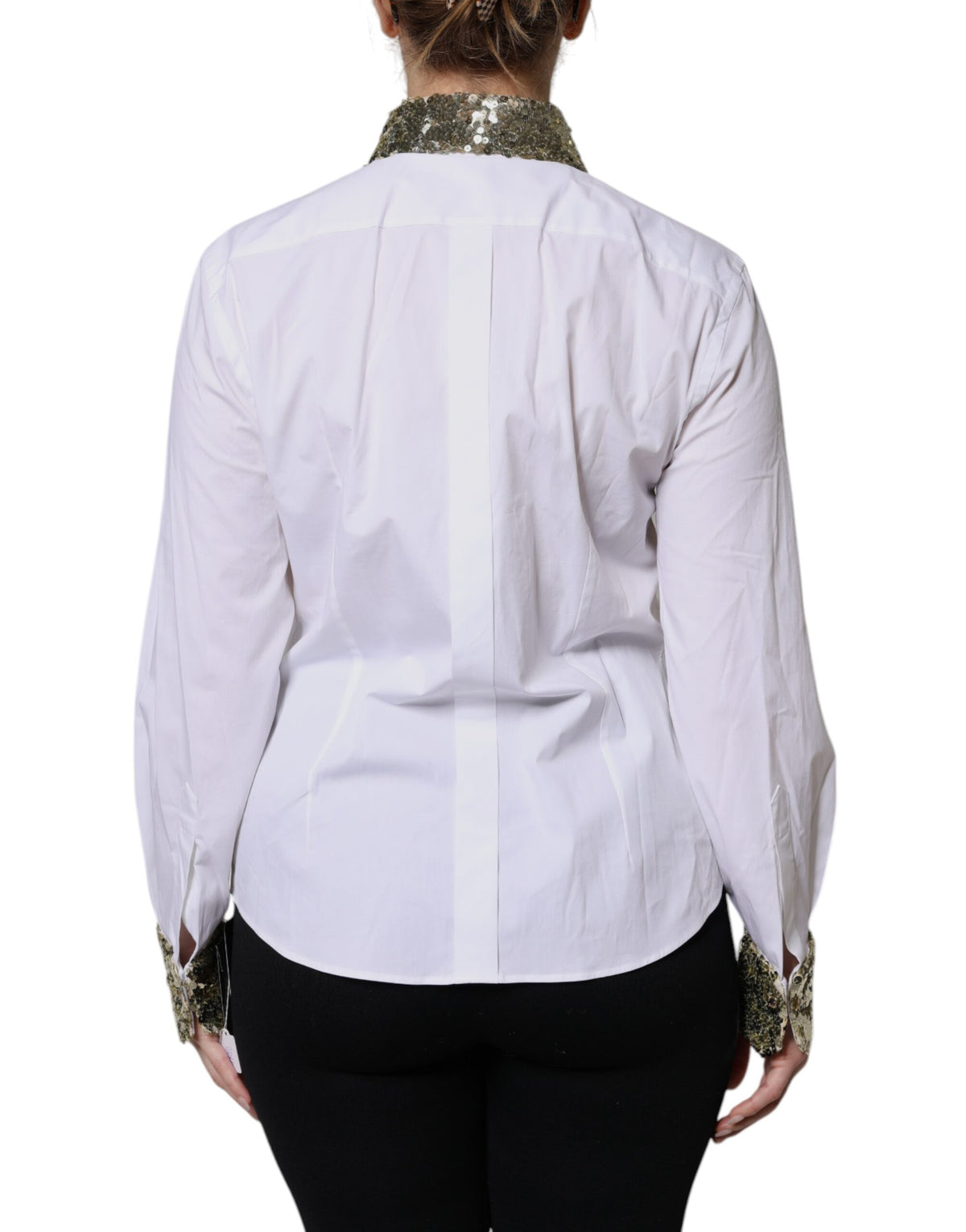 Dolce & Gabbana White Cotton Long Sleeves Sequin Shirt Top