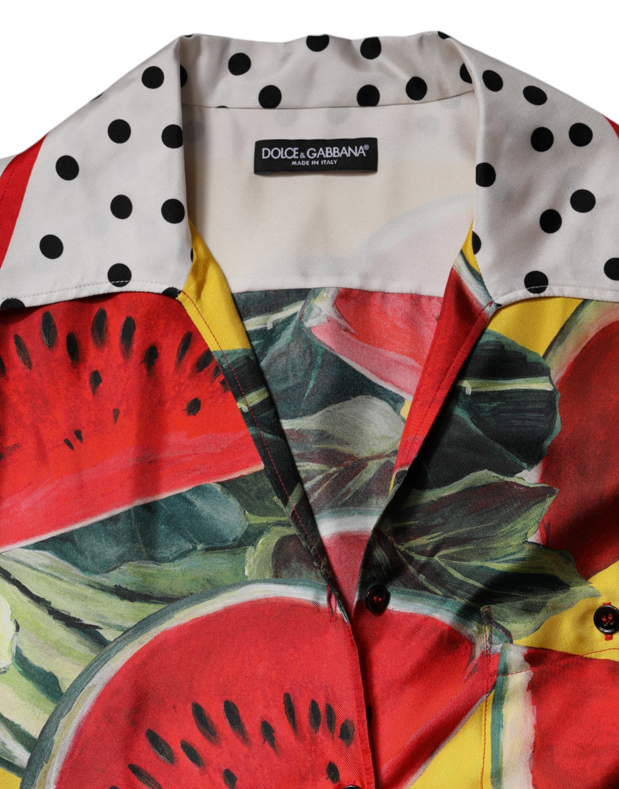 Dolce & Gabbana Multicolor Watermelon Collared Shirt Top