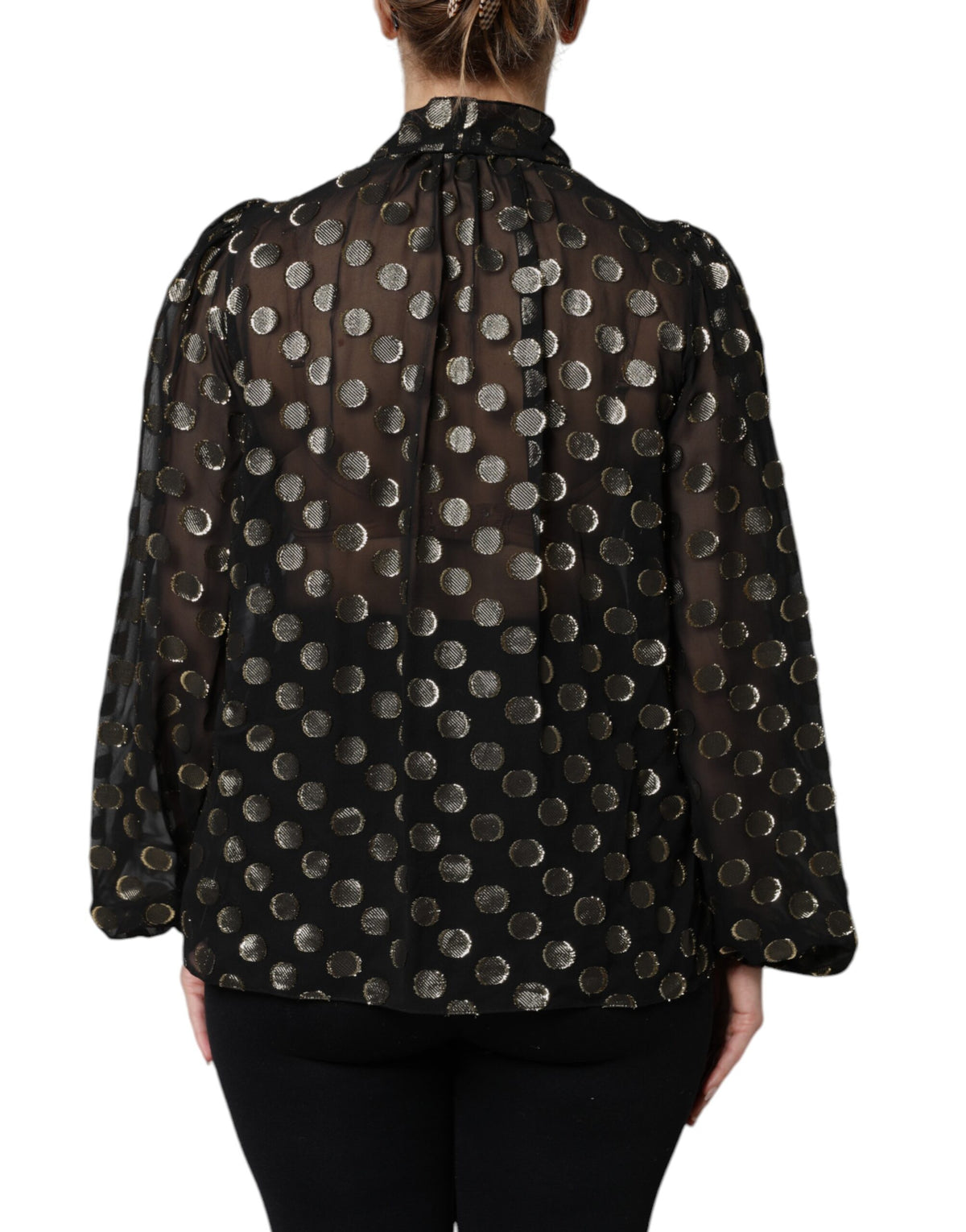Dolce & Gabbana Black Sheer Tied Neck Polka Dots Blouse Top