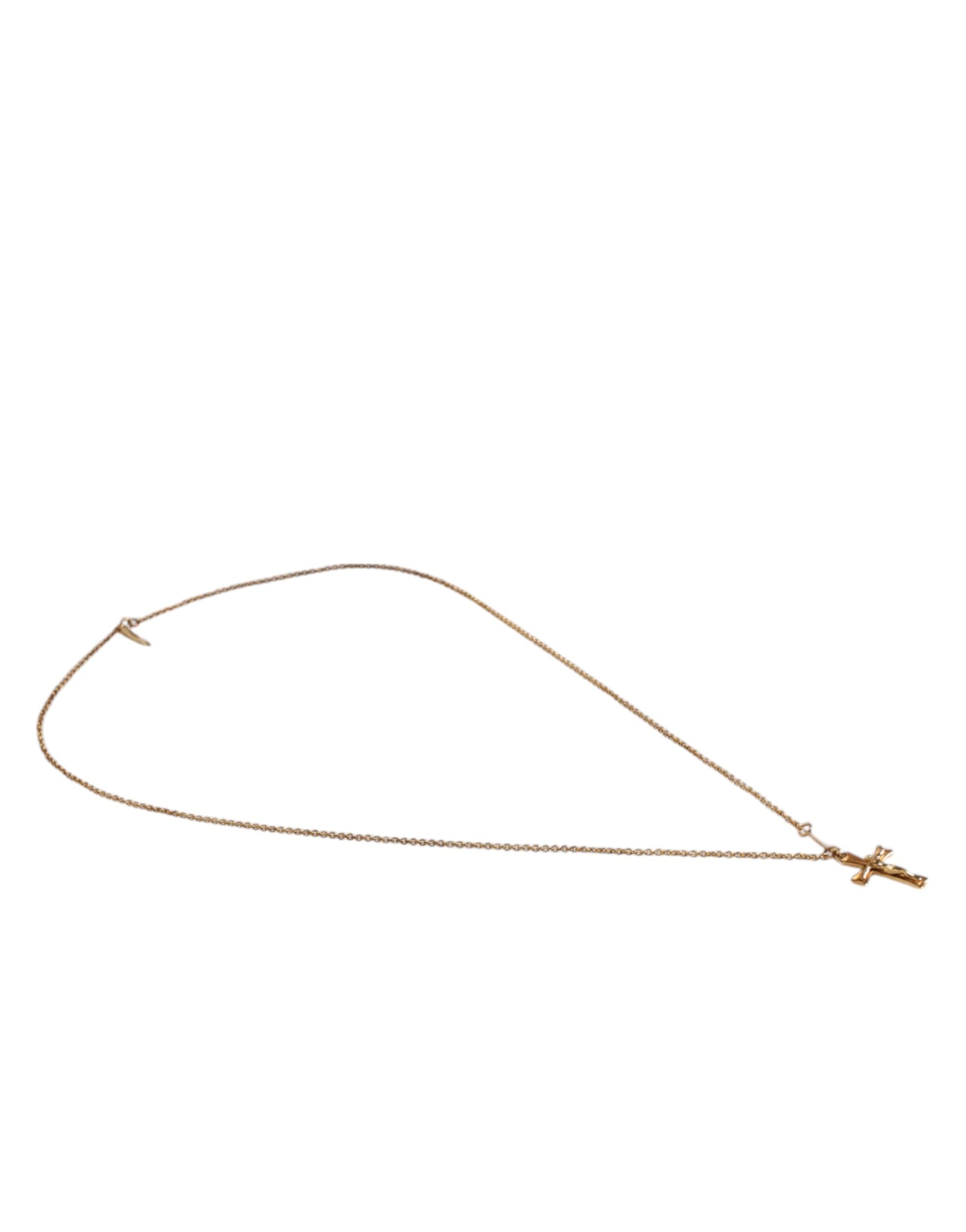 Gold Tone Brass Chain Religious Cross Pendant Necklace