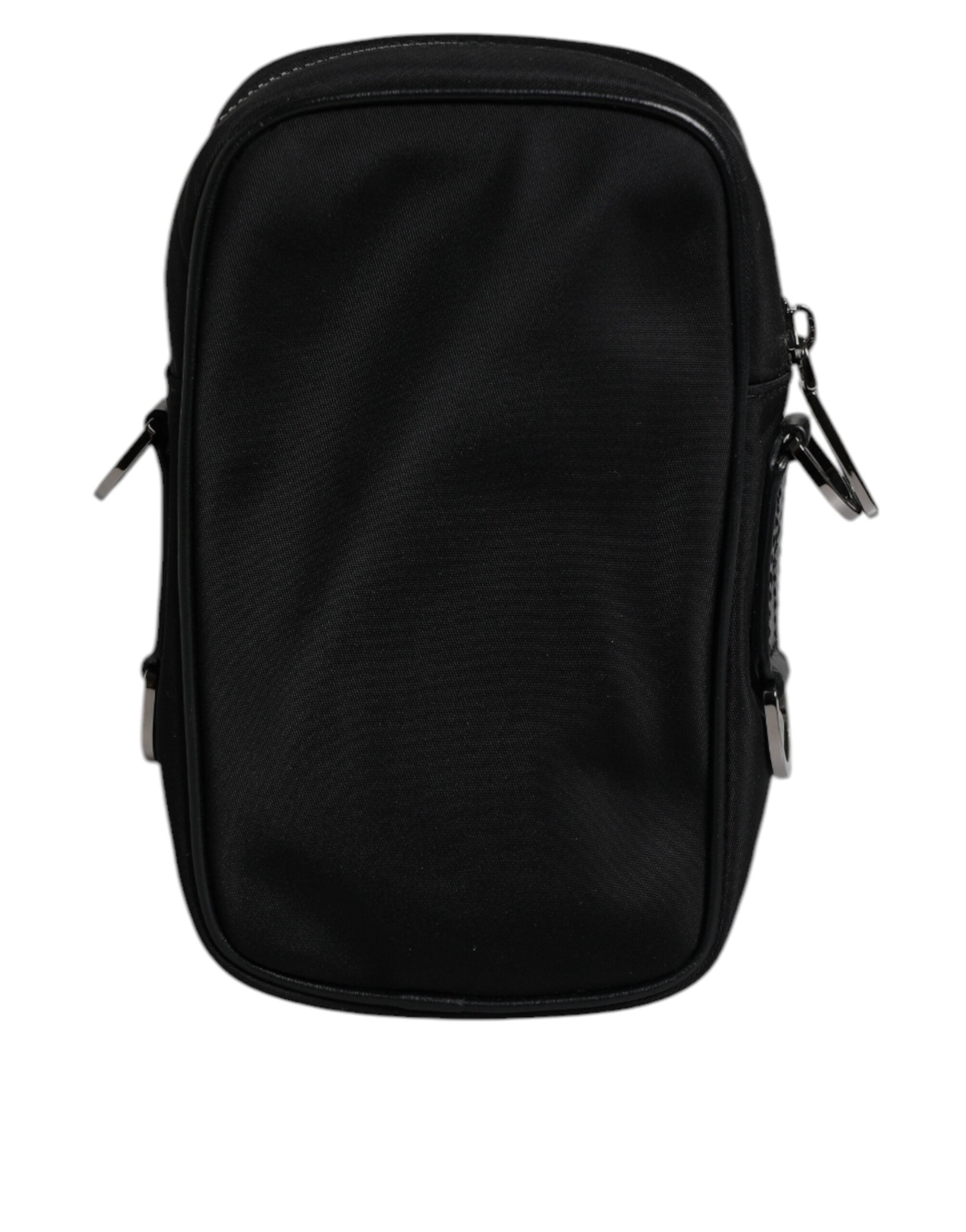 Black Nylon Leather Logo Plaque Crossbody Sling Bag