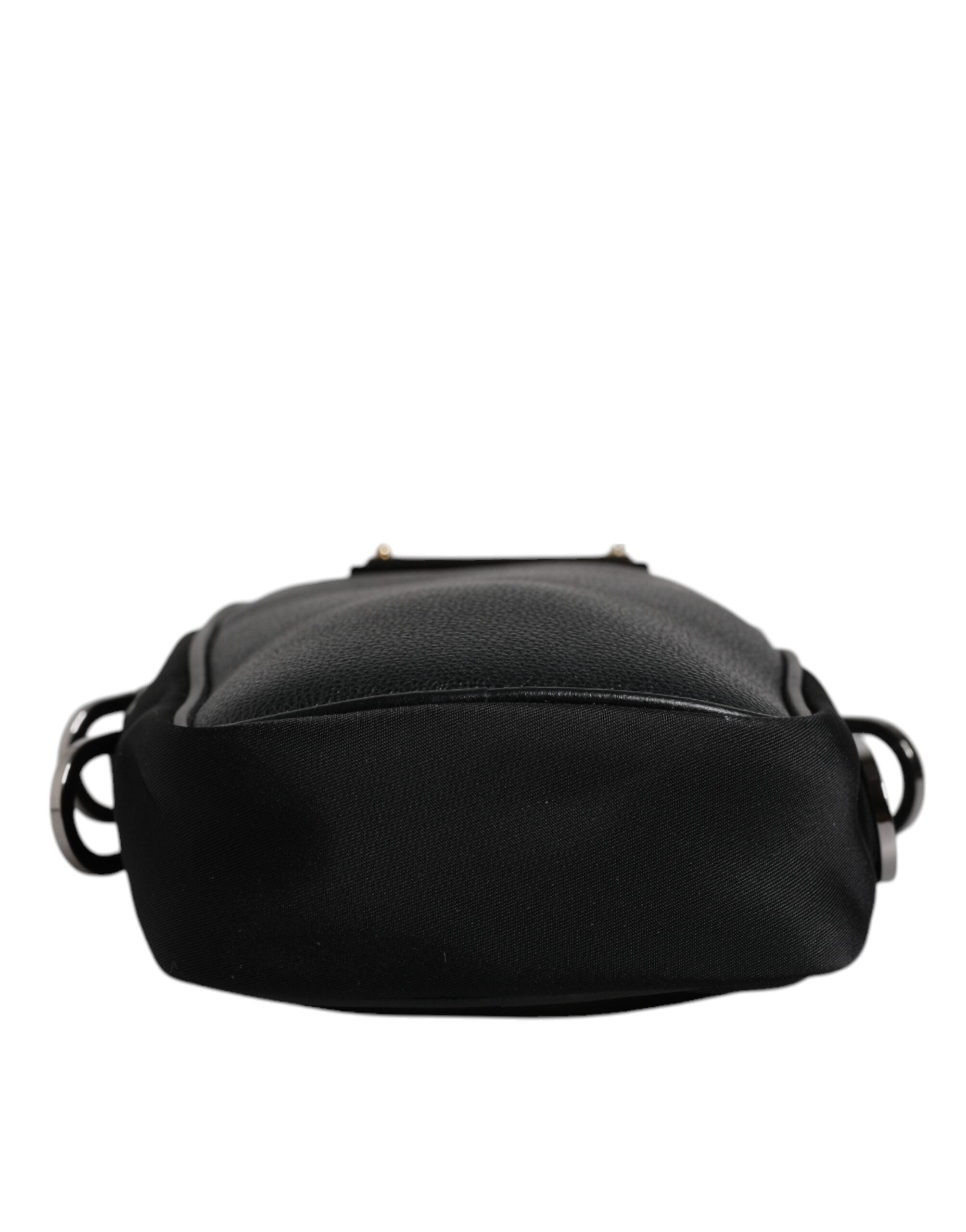 Black Nylon Leather Logo Plaque Crossbody Sling Bag
