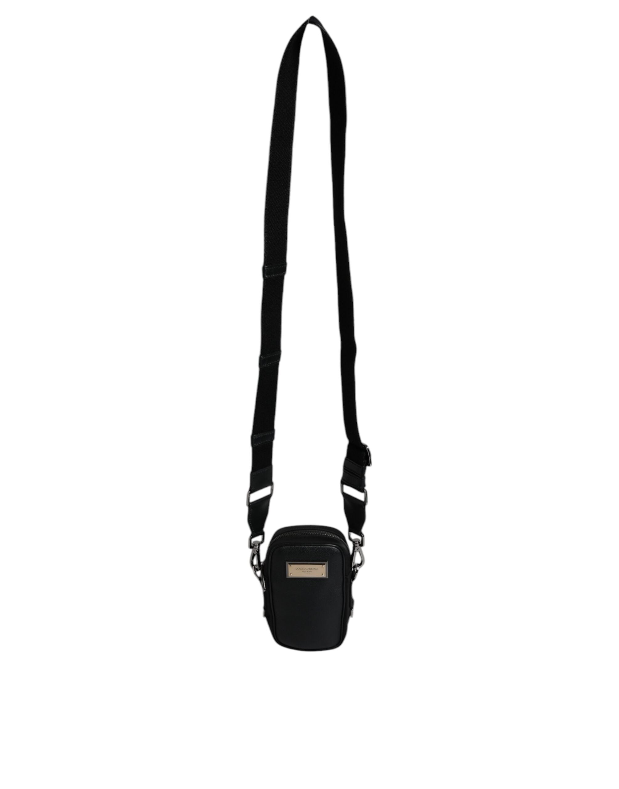 Black Nylon Leather Logo Plaque Crossbody Sling Bag
