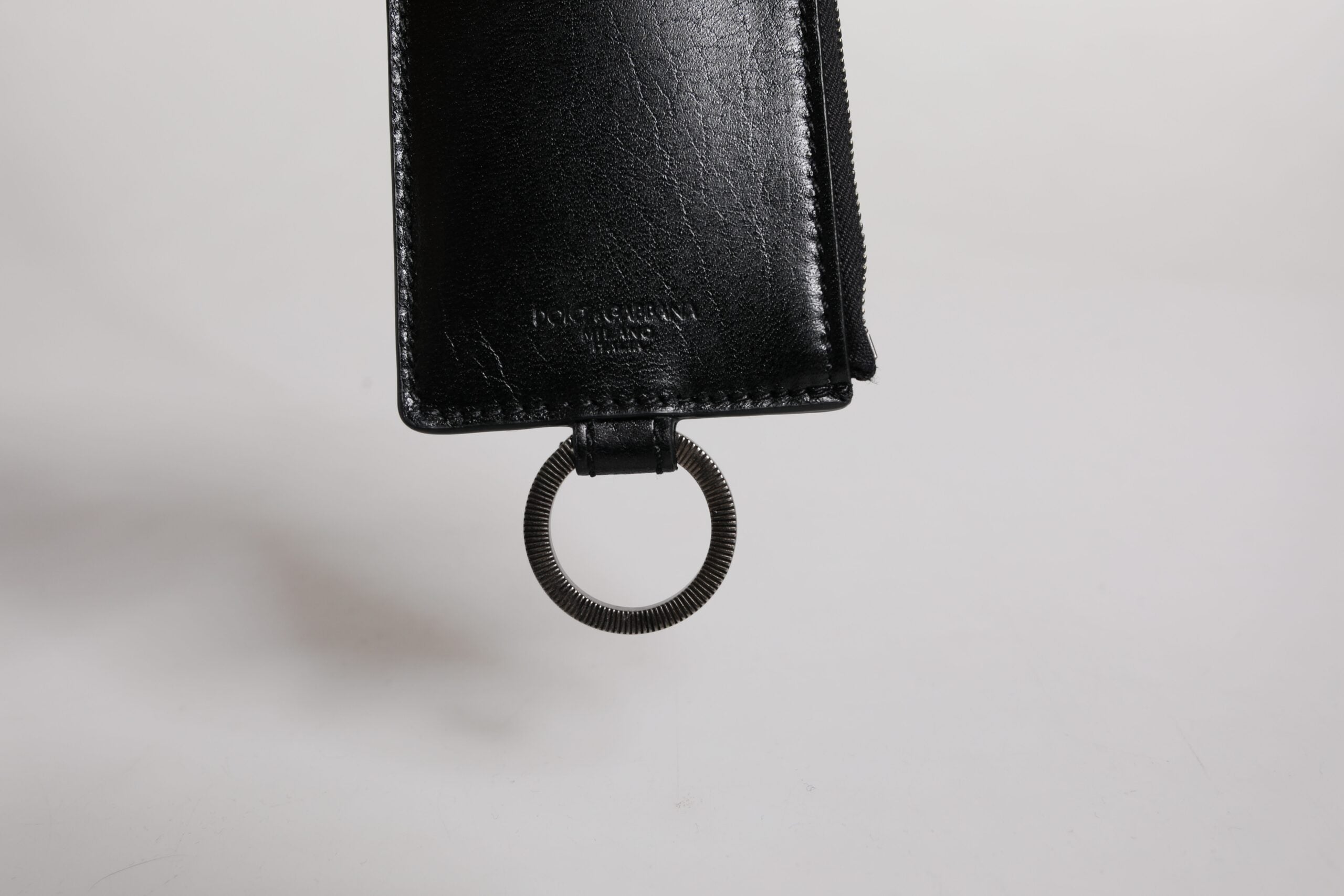 Black Calf Leather Lanyard Logo Card Holder Wallet