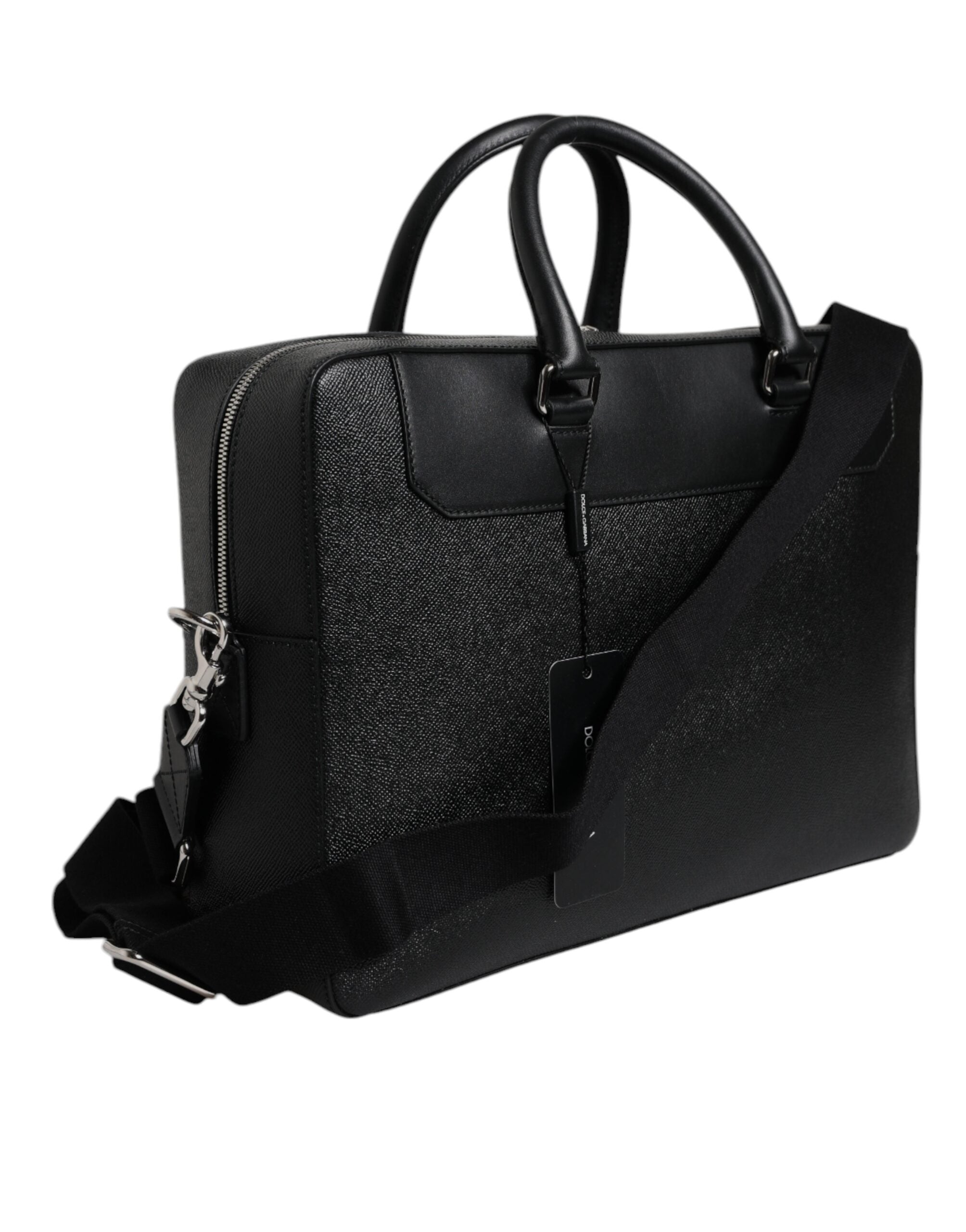 Black Logo Plaque Double Handle Messenger Bag