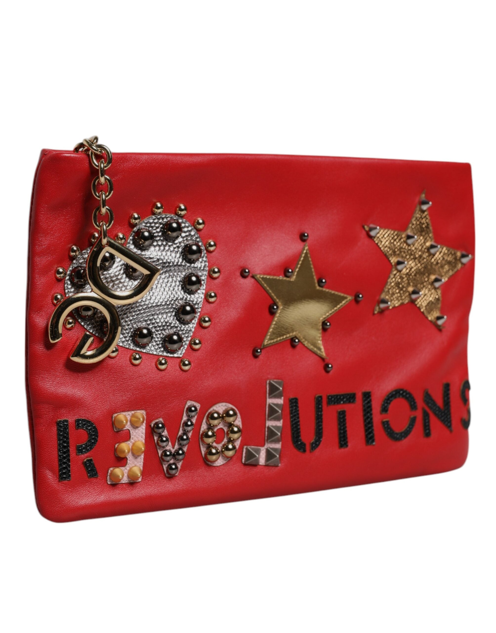 Red Revolutions Embellished Leather Clutch Bag