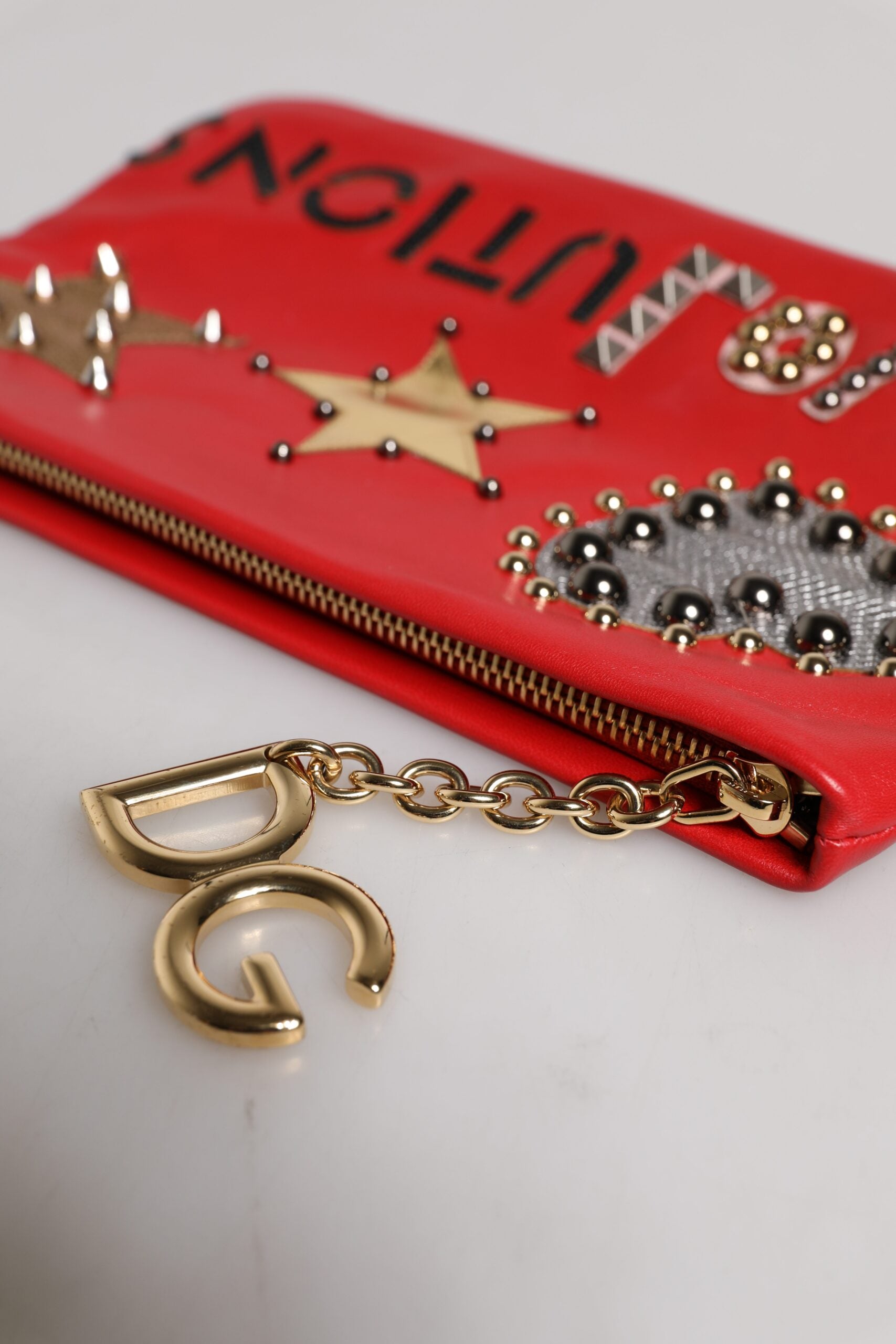 Red Revolutions Embellished Leather Clutch Bag