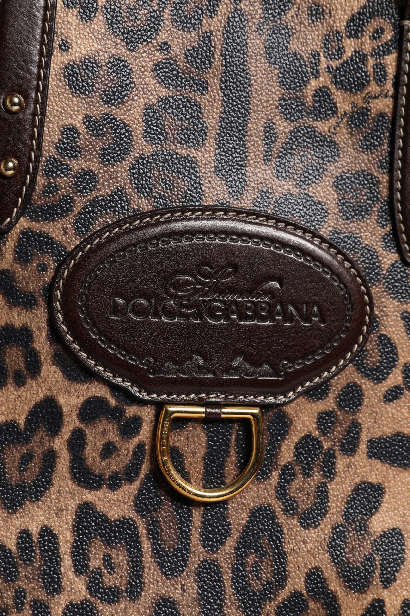 Brown Leopard Leather Shoulder Strap Tote Bag