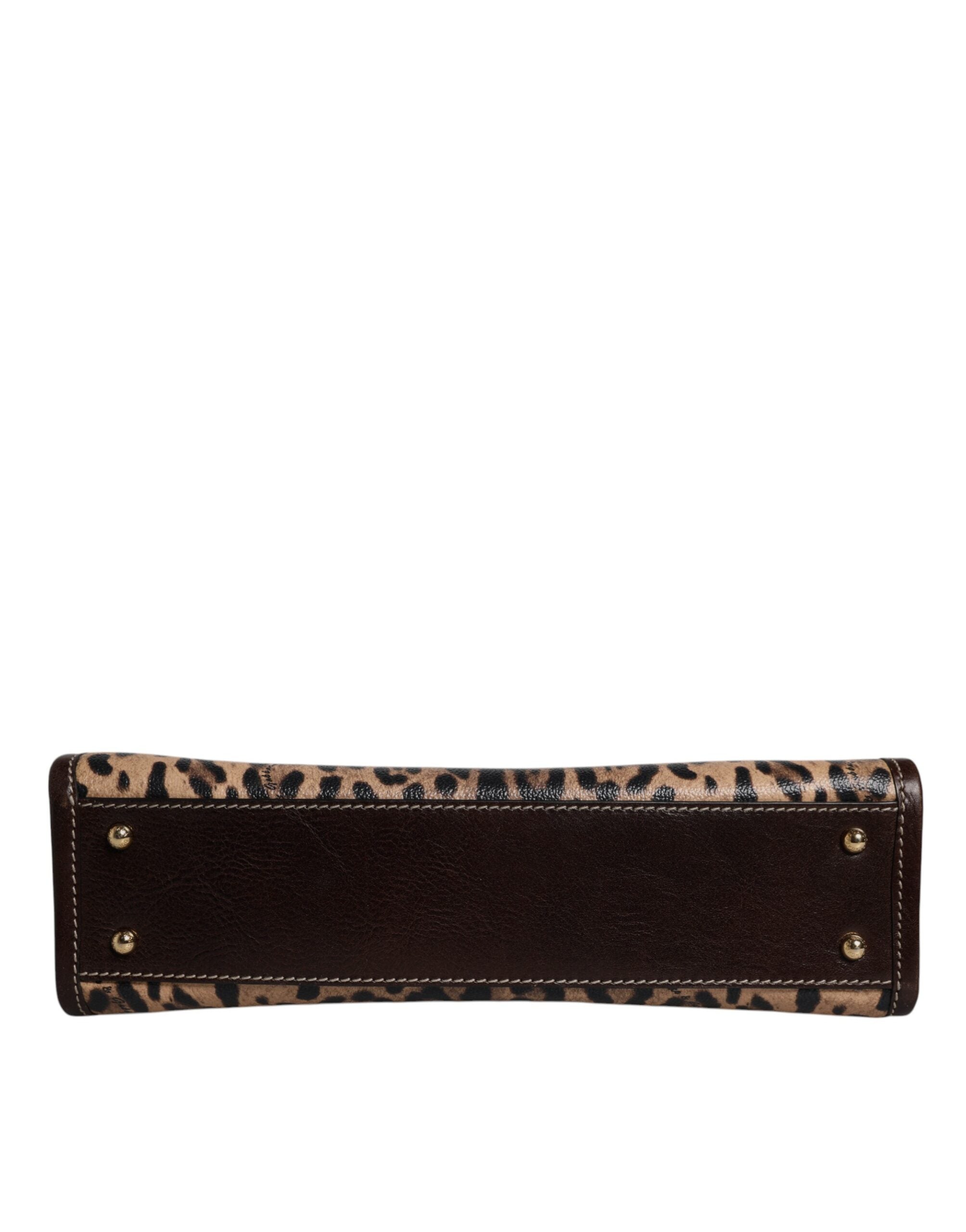Brown Leopard Leather Shoulder Strap Tote Bag
