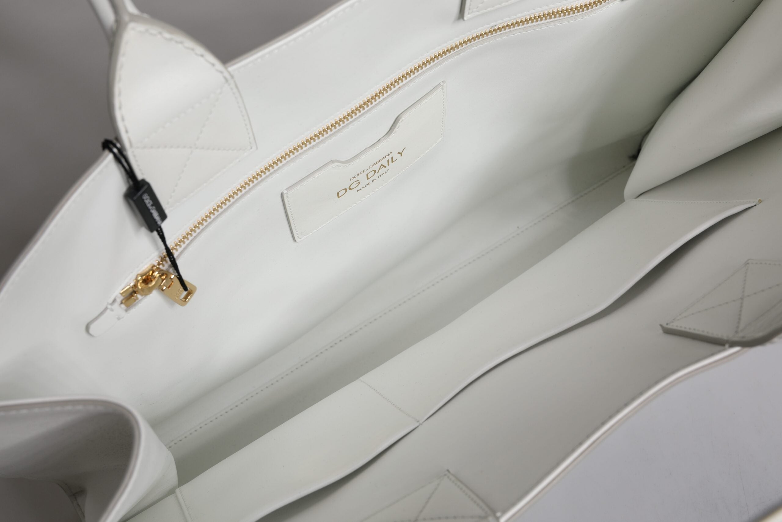 White Logo Print DG Daily Calfskin Shopping Tote Bag