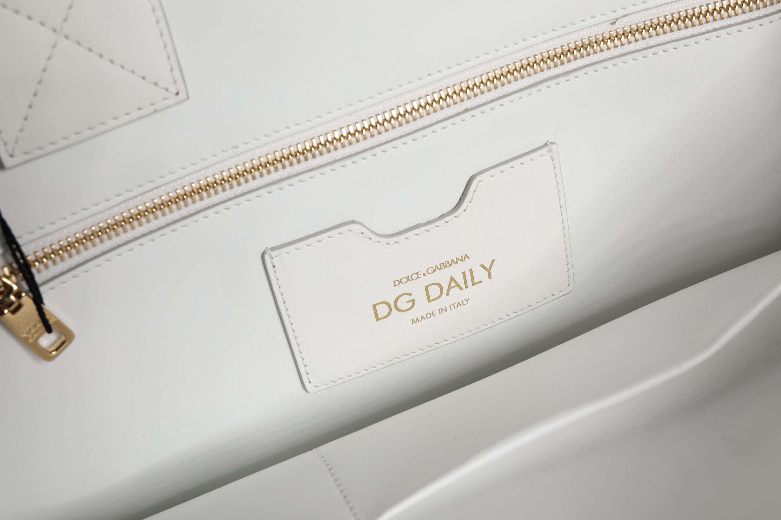 White Logo Print DG Daily Calfskin Shopping Tote Bag