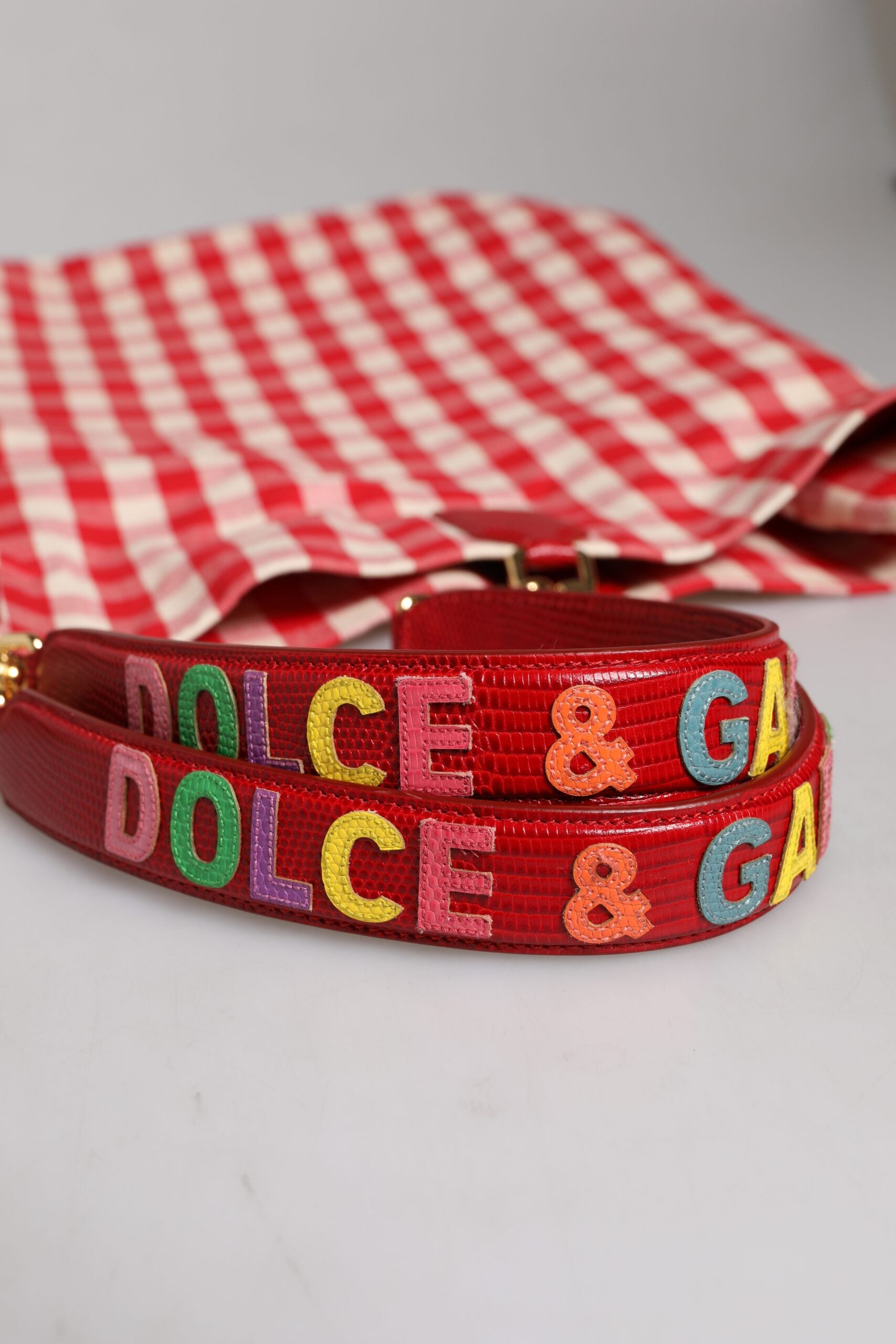 Red Checkered Embellished Shopping Tote Cotton Bag