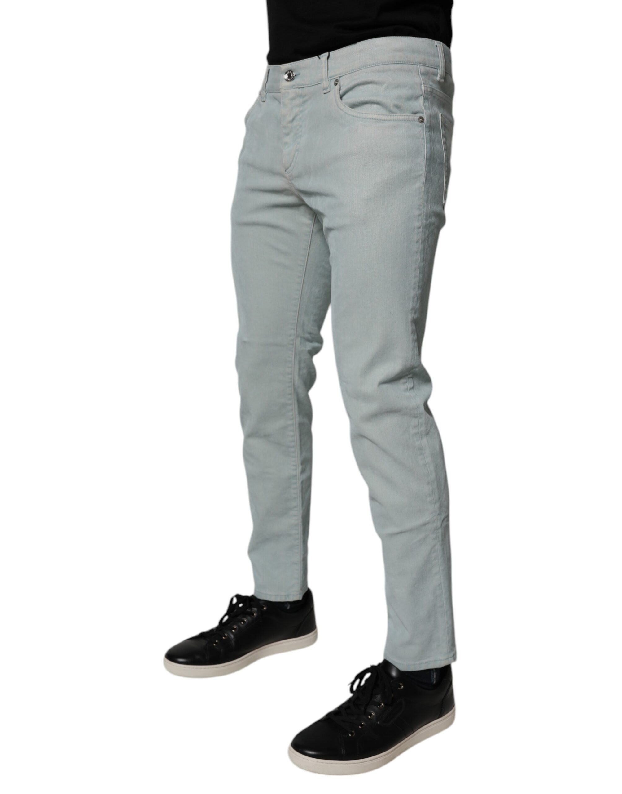 Light Blue Logo Plaque Skinny Men Denim Jeans