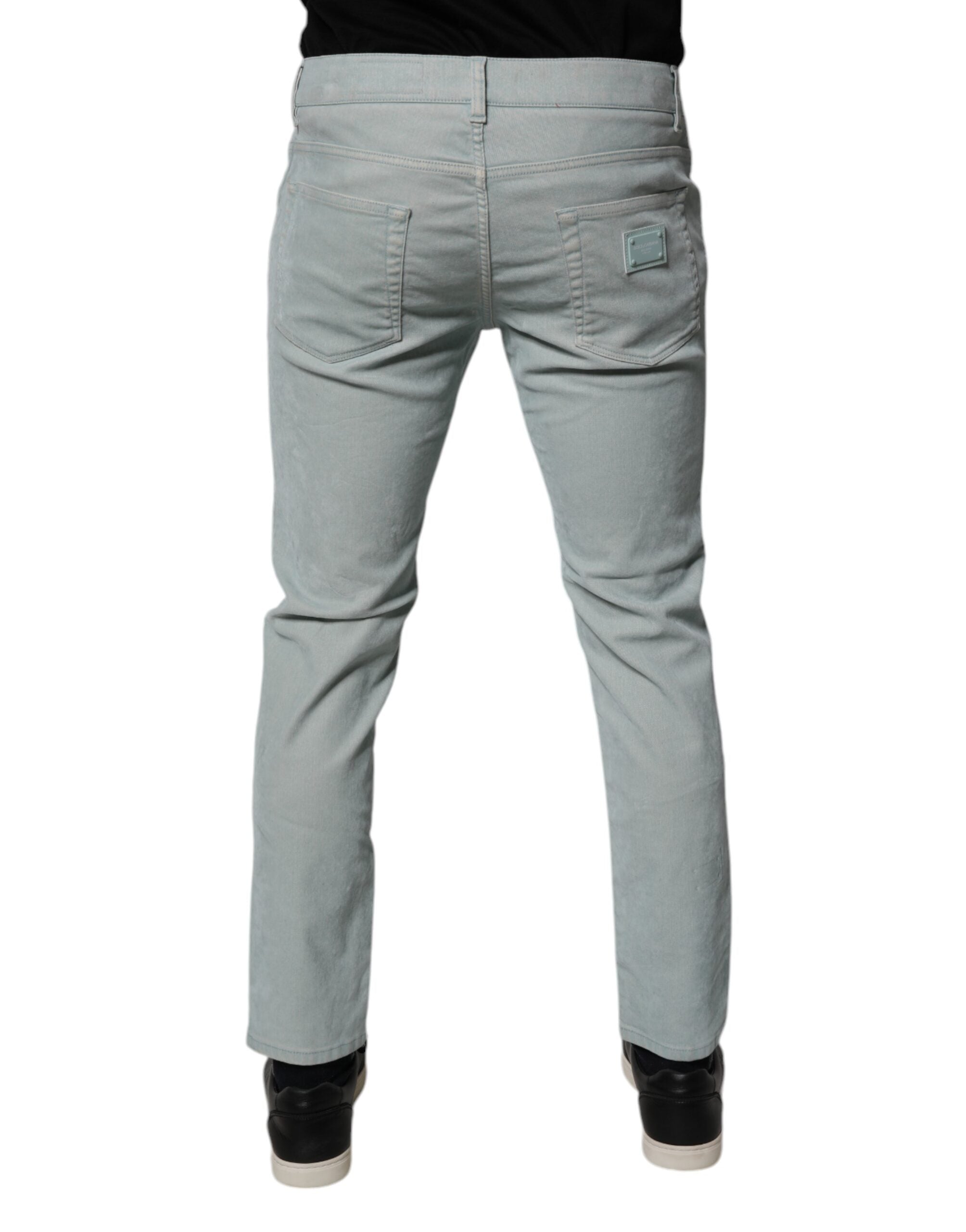 Light Blue Logo Plaque Skinny Men Denim Jeans