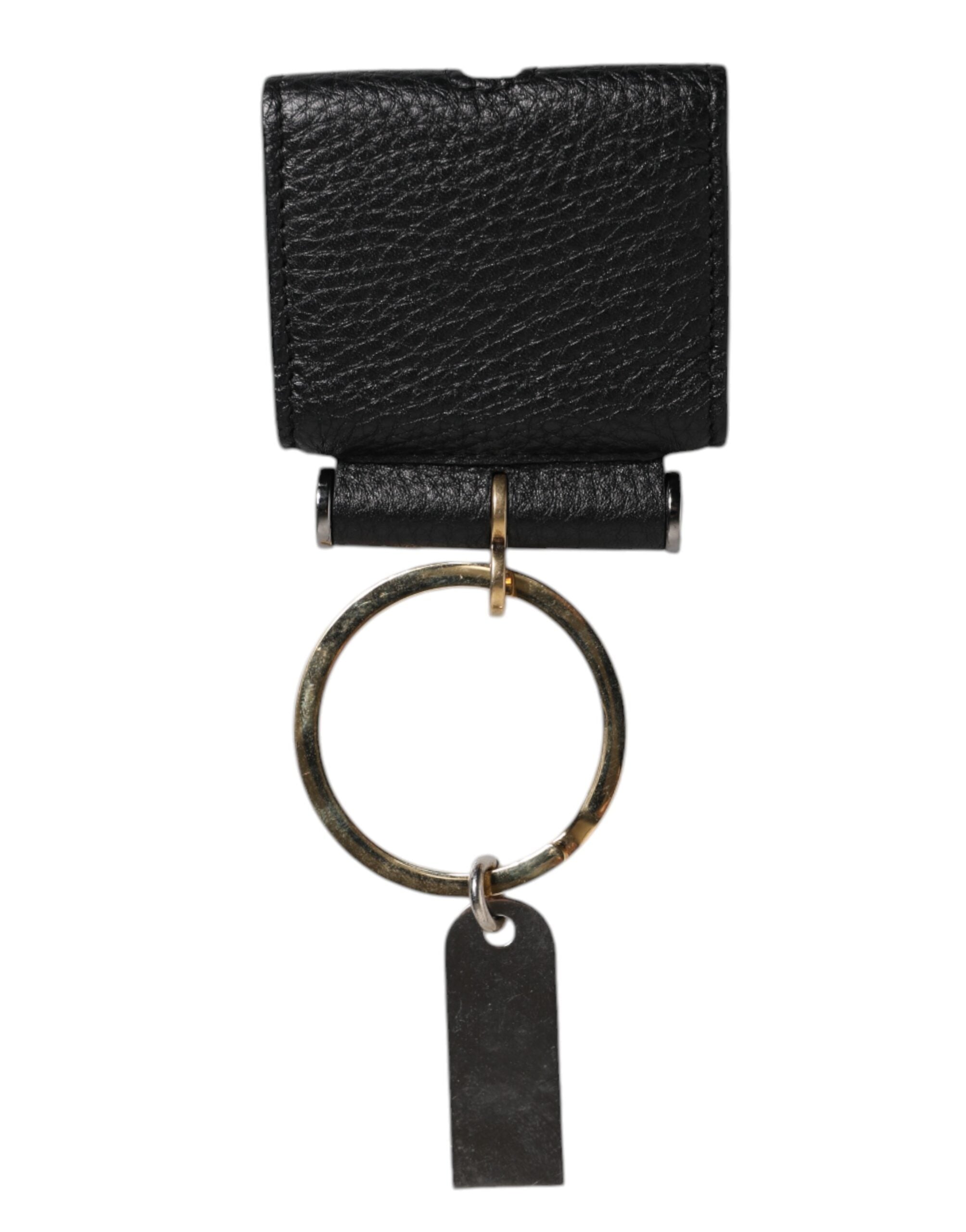 حافظة سماعات Airpods من دولتشي آند غابانا، بحزام جلدي أسود، ولوحة معدنية ذهبية بشعار دولتشي آند غابانا