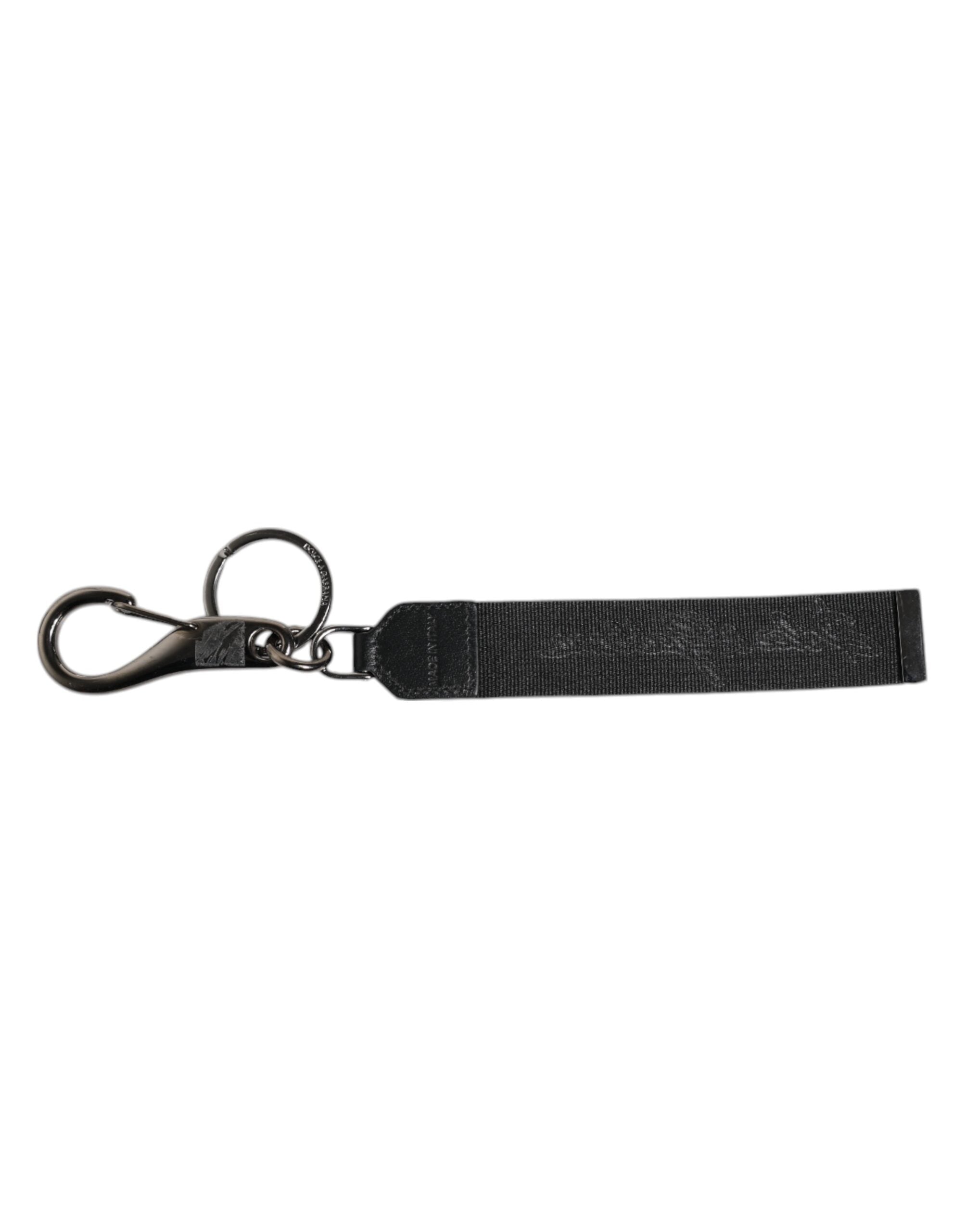 Dolce & Gabbana Black White DG Logo Silver Men Keychain Polyester Keyring