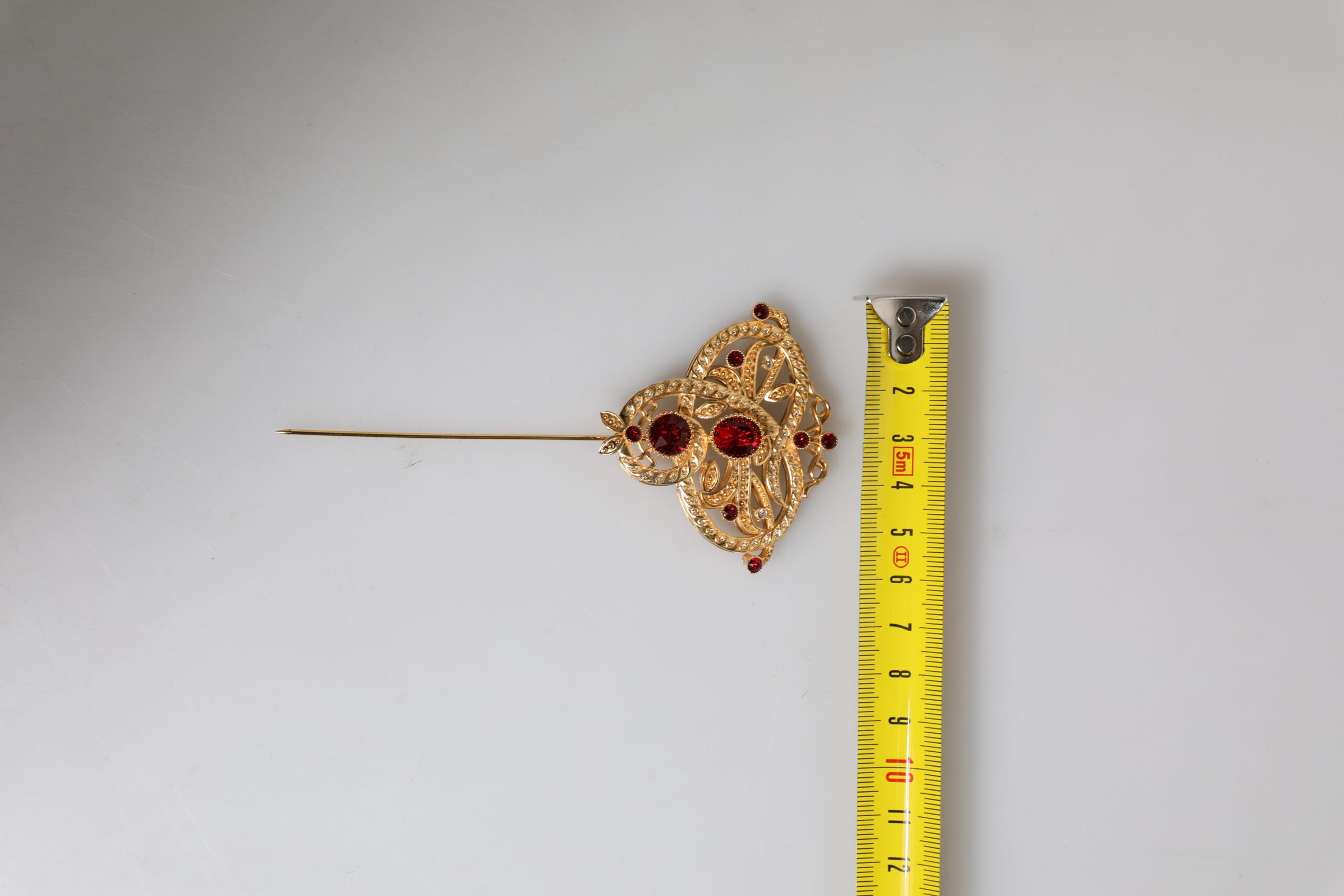 Dolce & Gabbana Gold Tone Red Crystal Embellish 925 Sterling Silver Pin