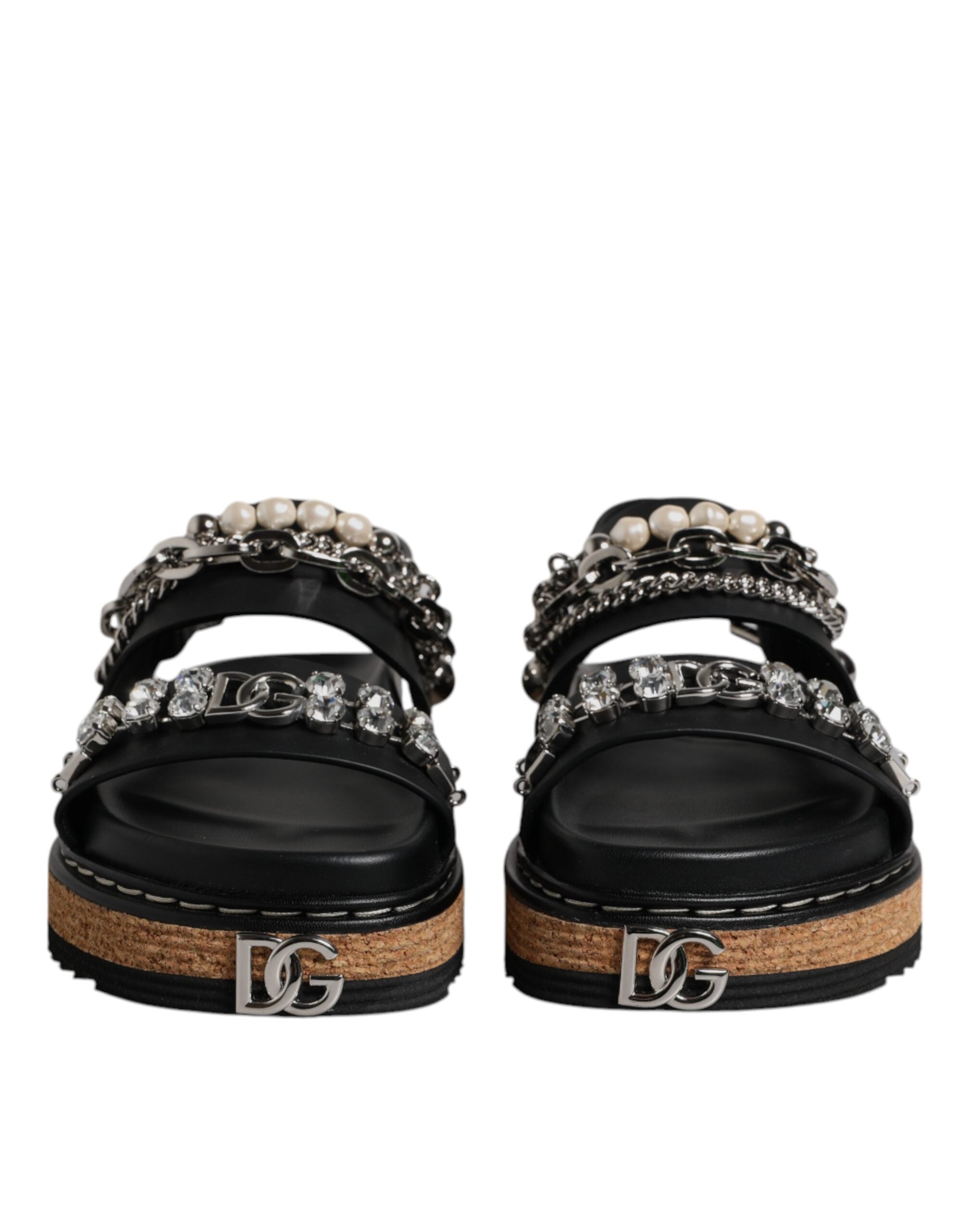 Black Crystal Embellish Strap Sandals Shoes