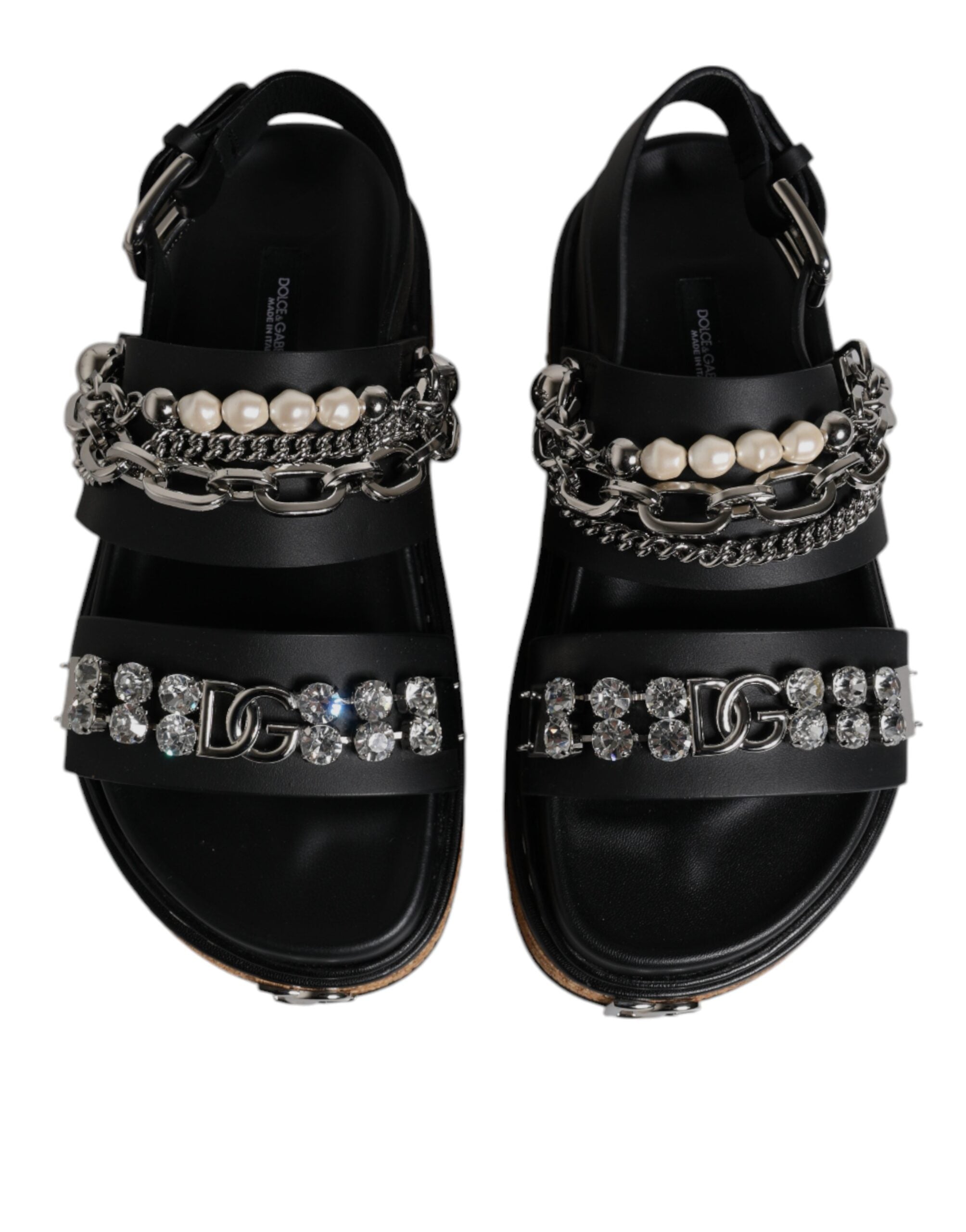 Black Crystal Embellish Strap Sandals Shoes
