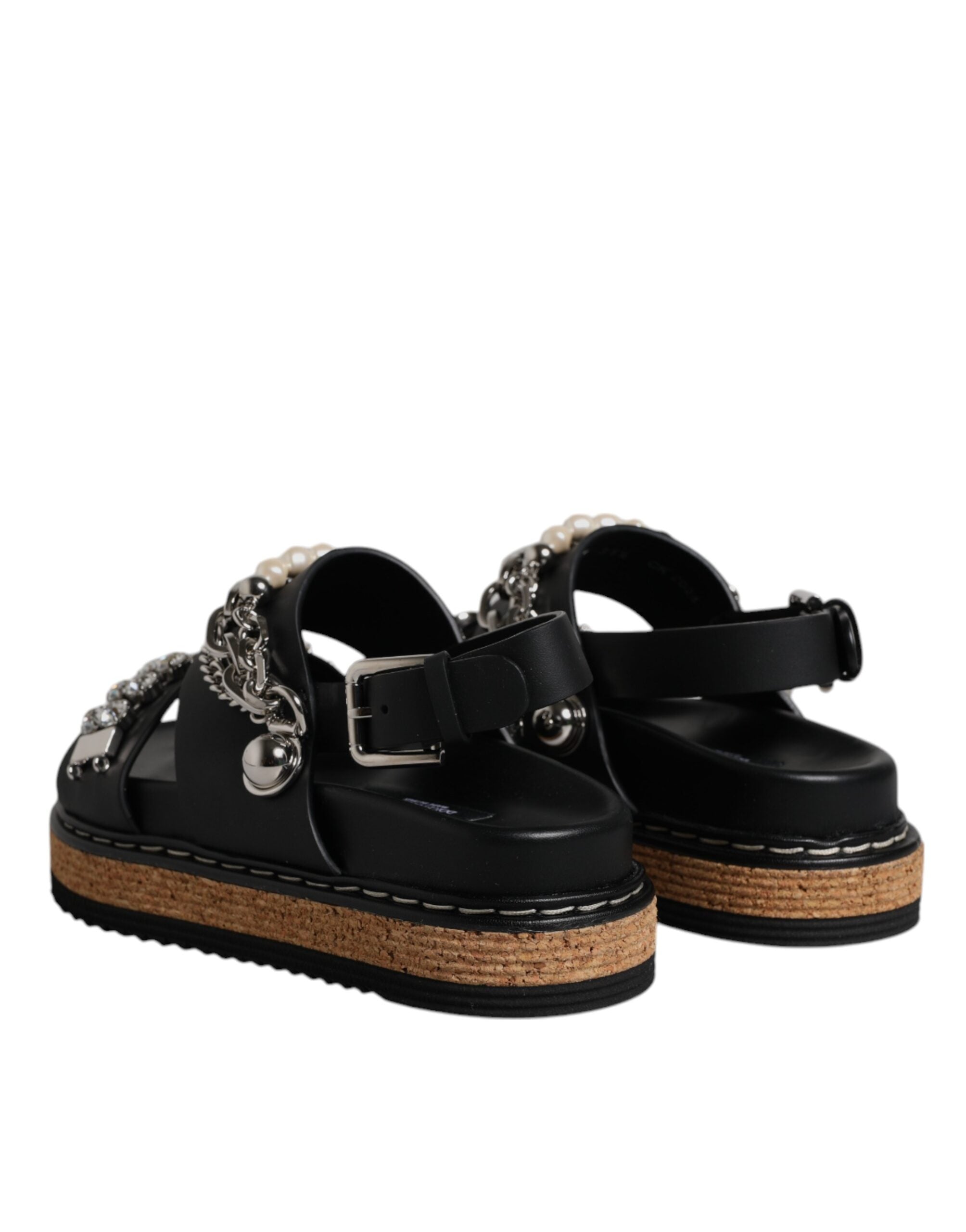 Black Crystal Embellish Strap Sandals Shoes
