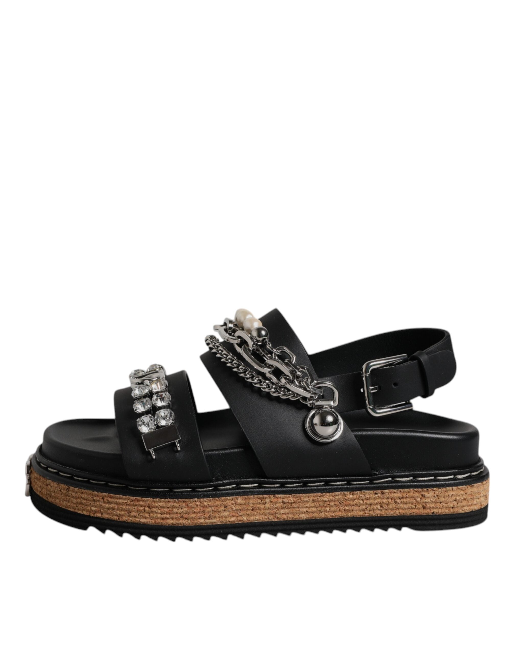 Black Crystal Embellish Strap Sandals Shoes