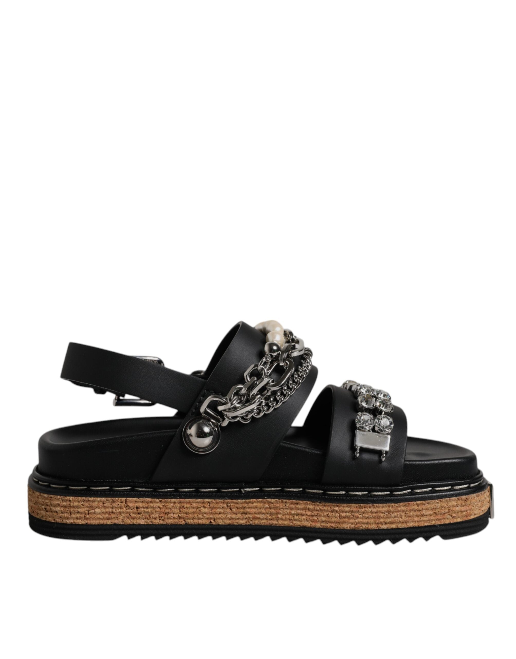 Black Crystal Embellish Strap Sandals Shoes
