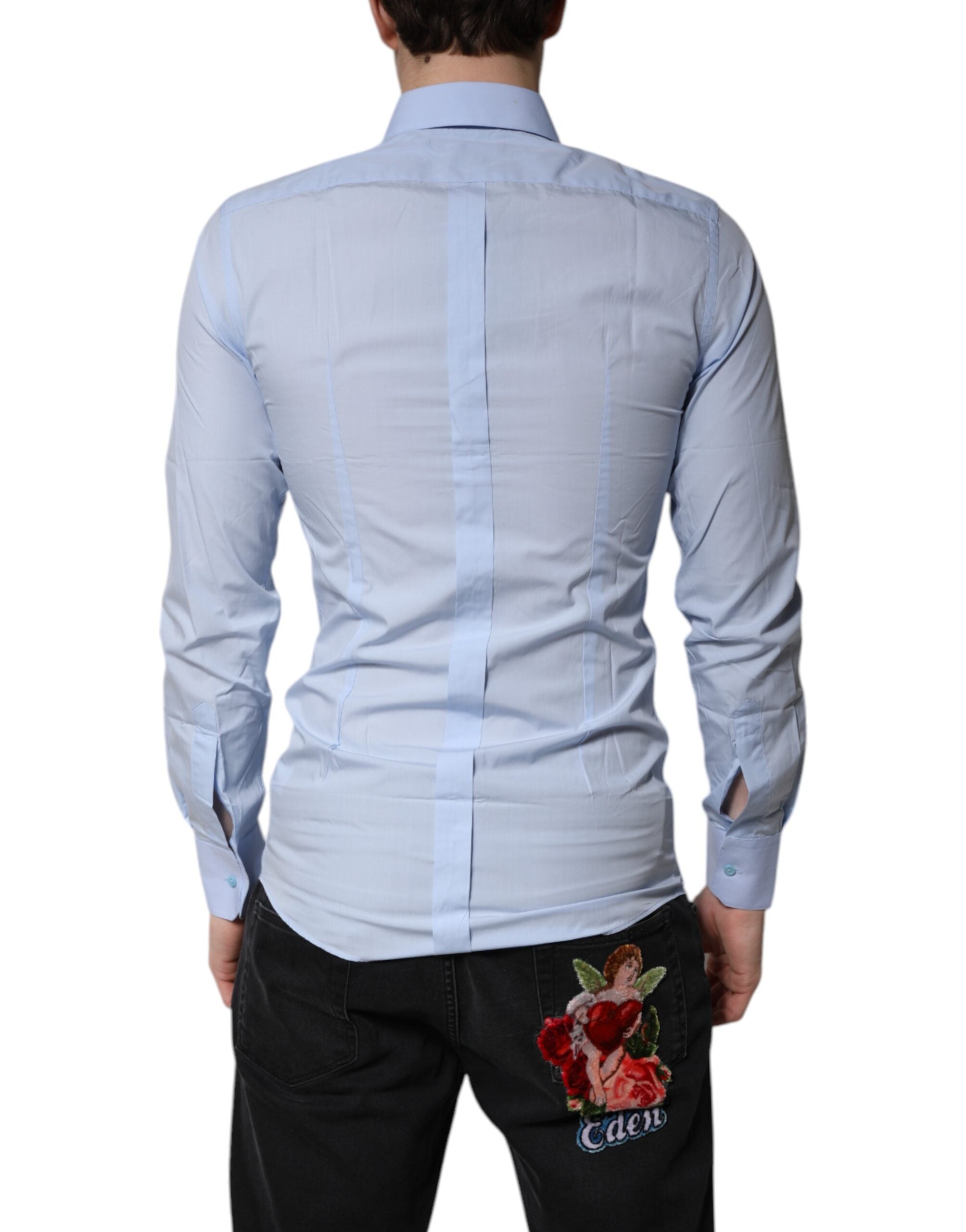 Dolce & Gabbana Light Blue Cotton GOLD Dress Formal Shirt