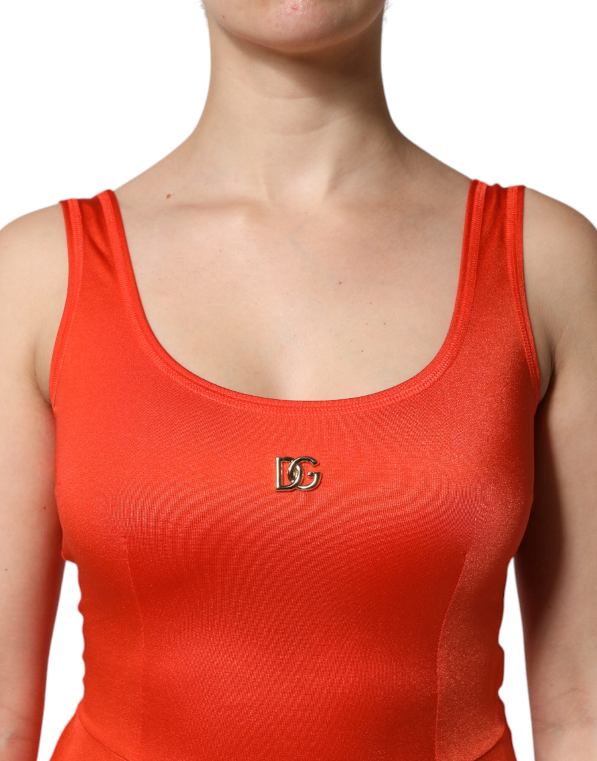 فستان دولتشي آند غابانا البرتقالي بدون أكمام بتصميم ضيق