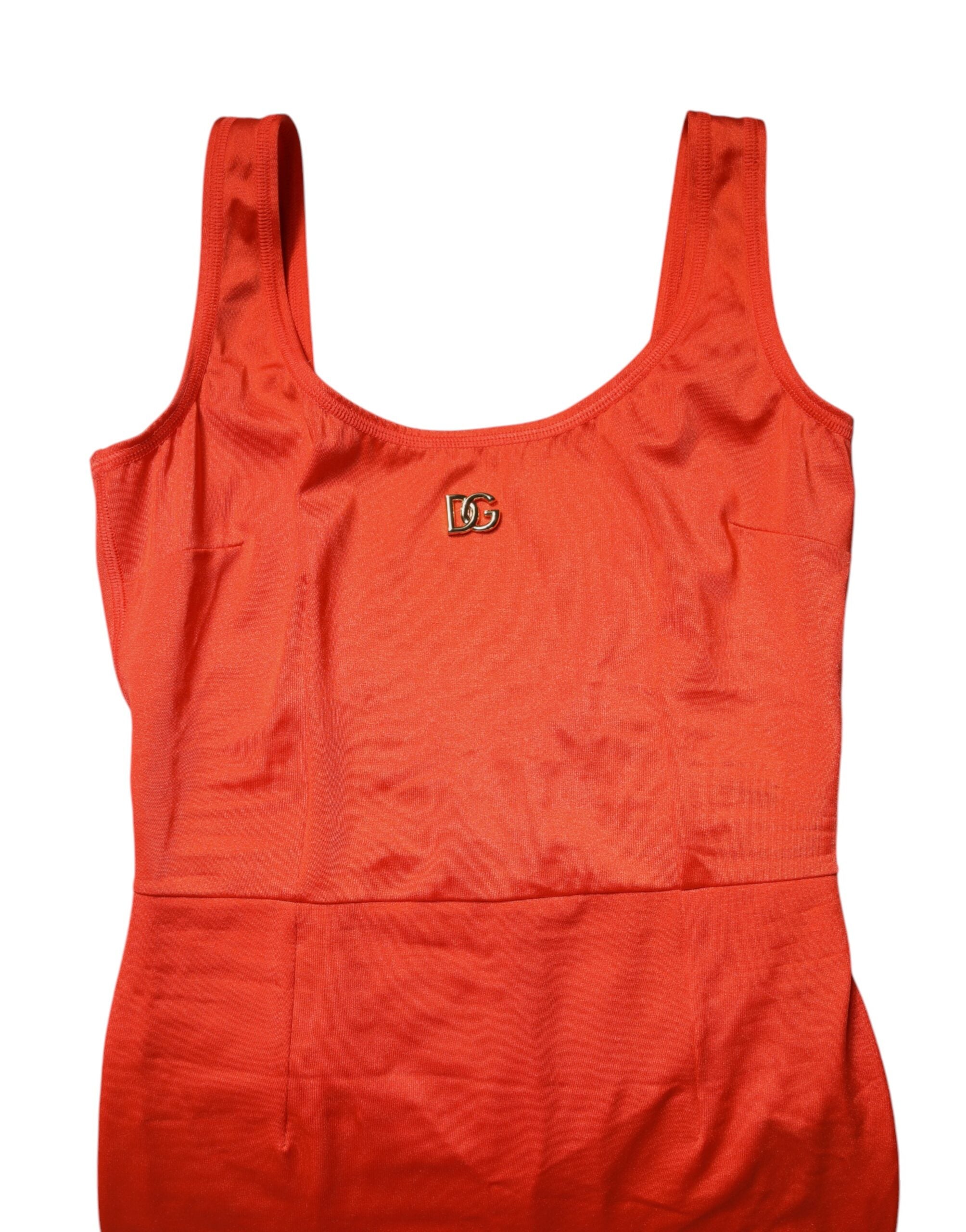 فستان دولتشي آند غابانا البرتقالي بدون أكمام بتصميم ضيق