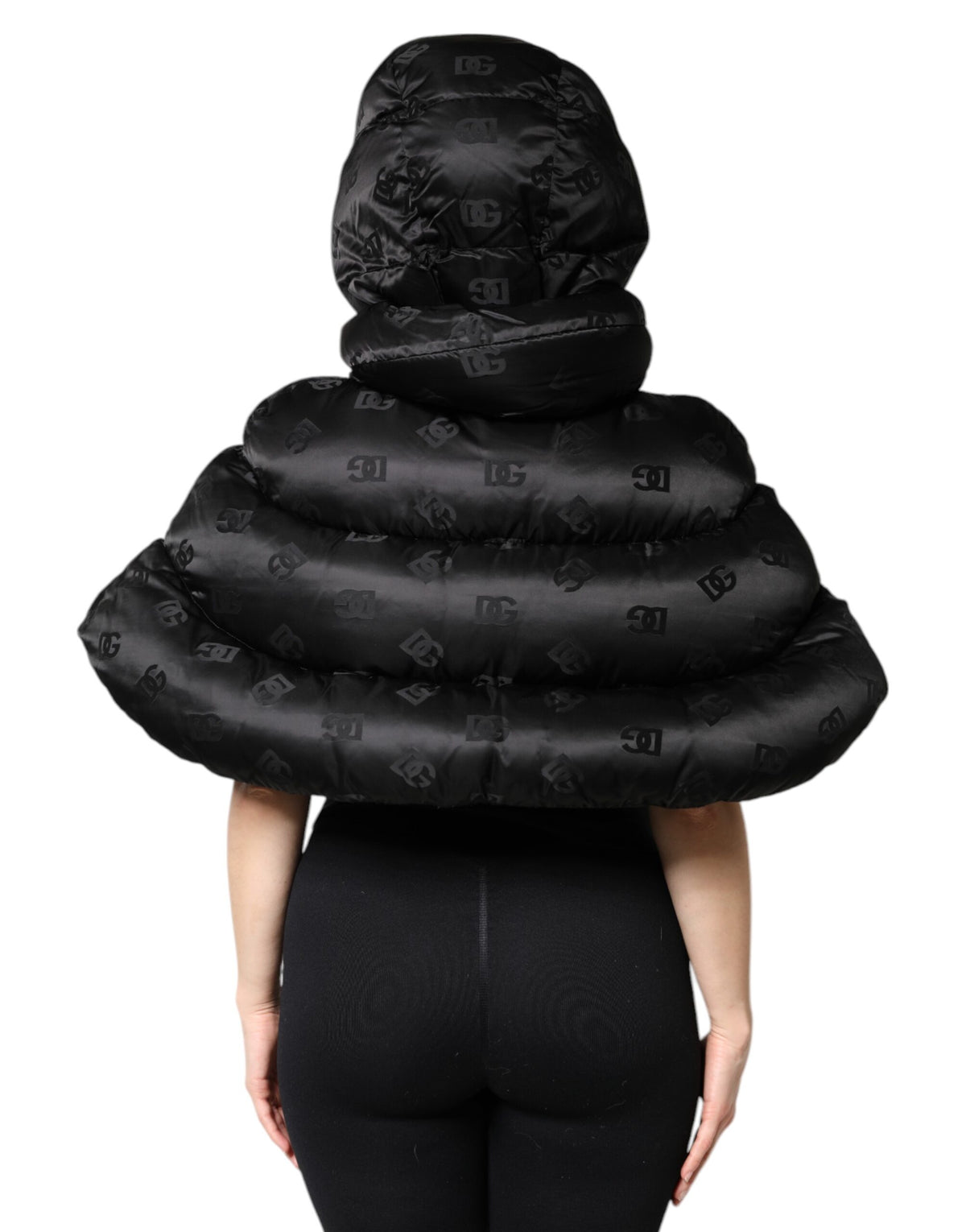 Dolce & Gabbana Black Padded Puffer Hooded Full Zip Cropped Jacket