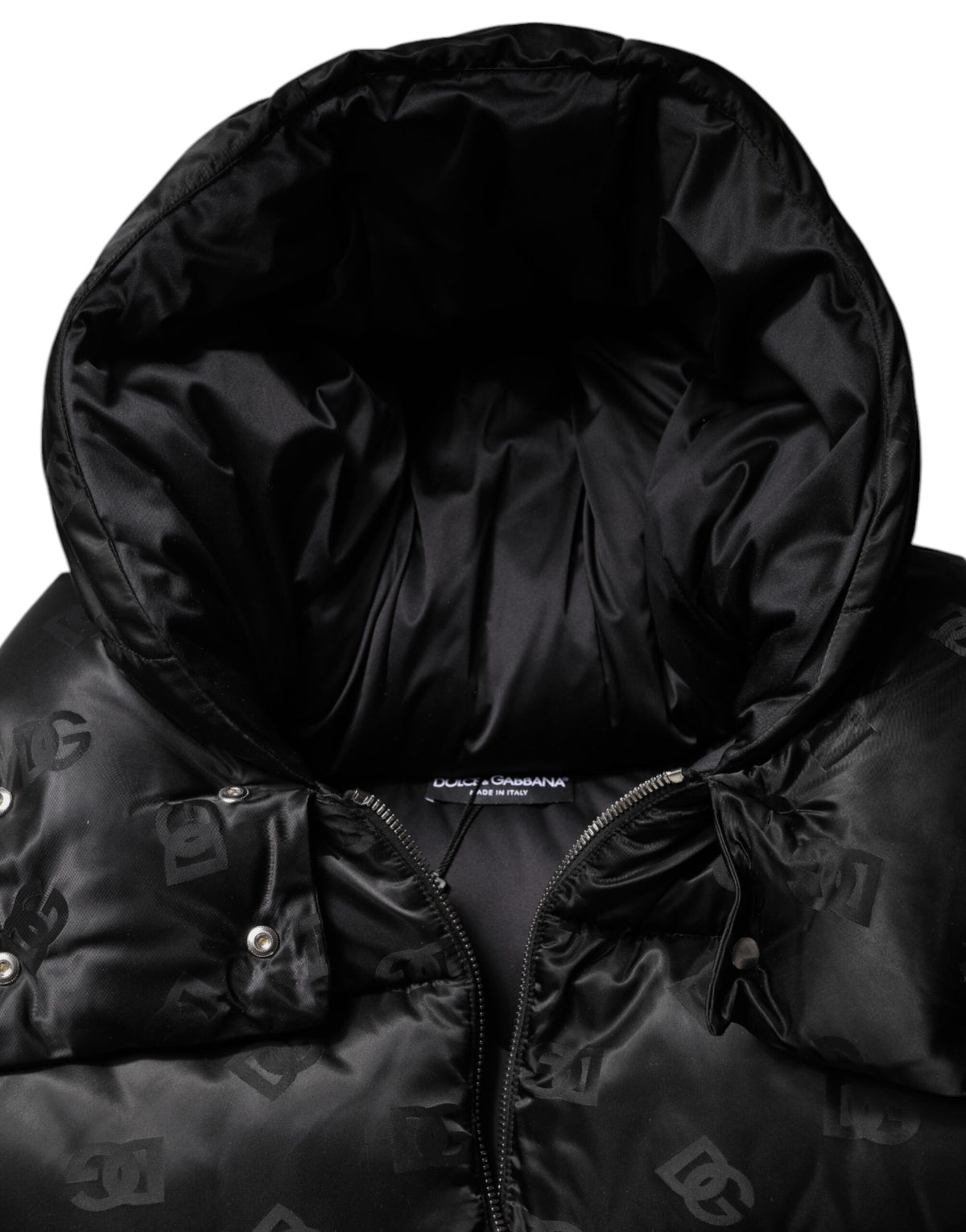 Dolce & Gabbana Black Padded Puffer Hooded Full Zip Cropped Jacket